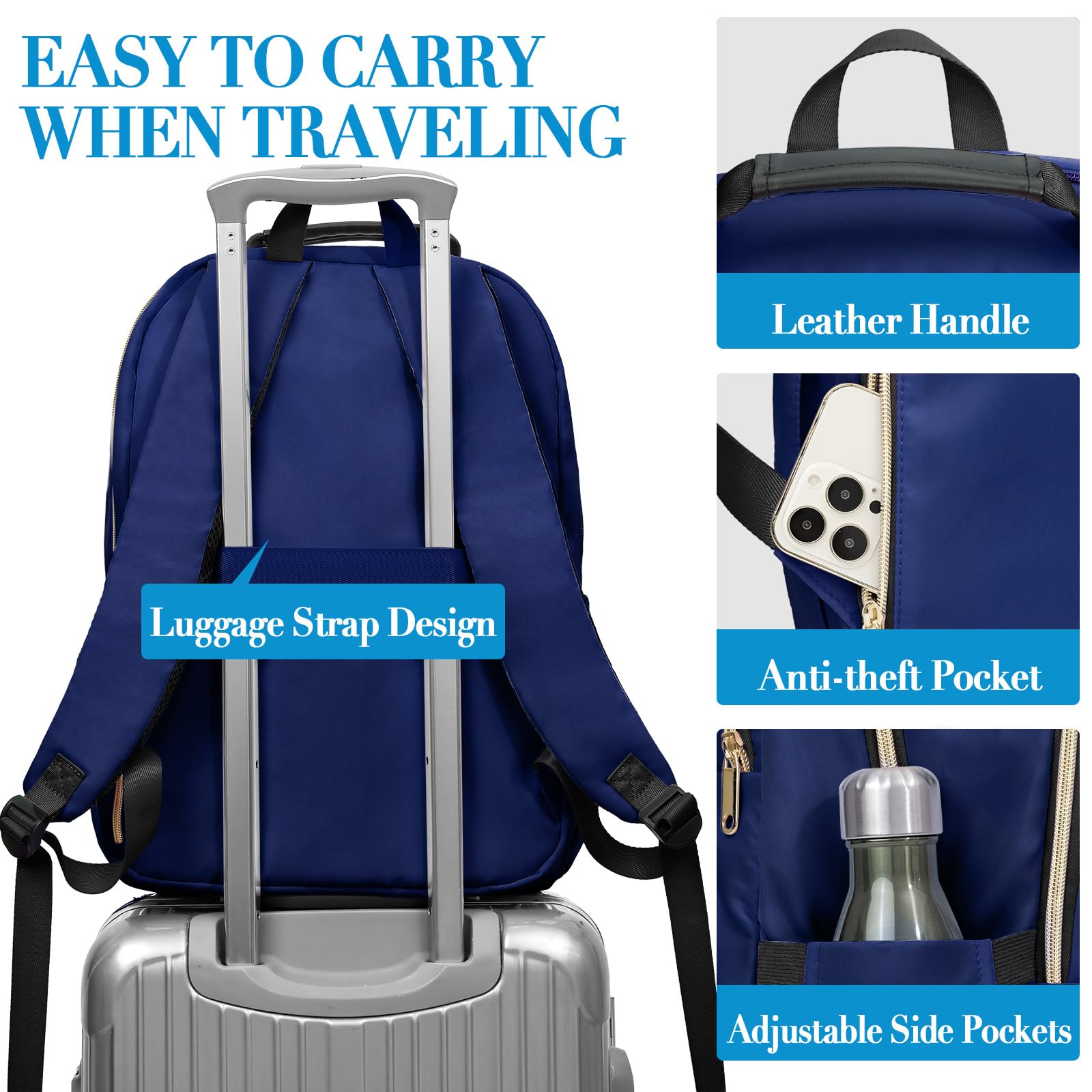 Mochila para mujer, mochila escolar de 15.6 pulgadas para niñas y adolescentes con puerto de carga USB, mochila para laptop, elegante mochila impermeable para escuela, universidad, viajes
