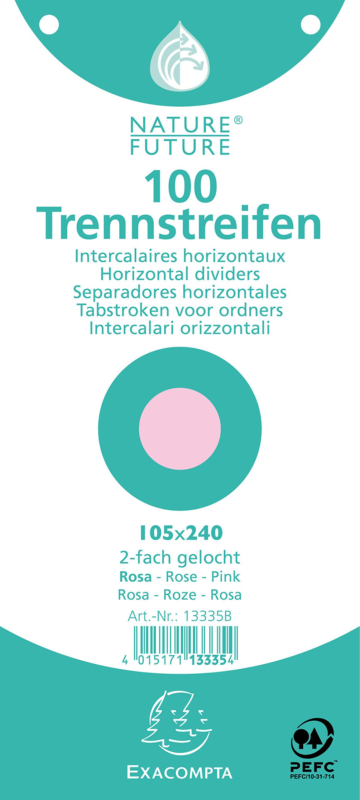 Exacompta13335B Paquet de 100 fiches intercalaires perforées 180g unies à l'italienne 10,5 cm x 24 cm pour classeur roses