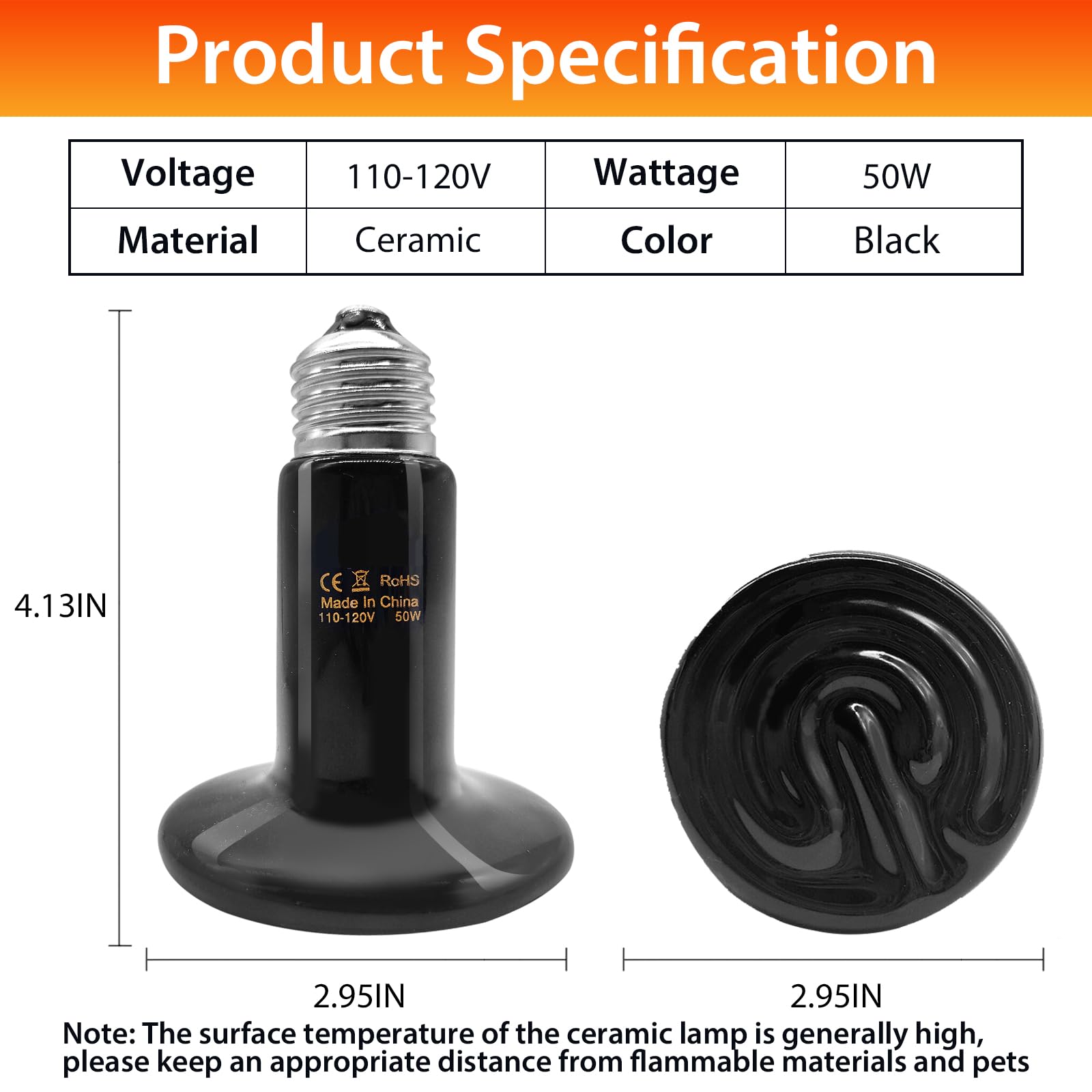 Snapklik.com : Reptile 50W Ceramic Heat Emitter,4 Pack Reptiles Heat ...