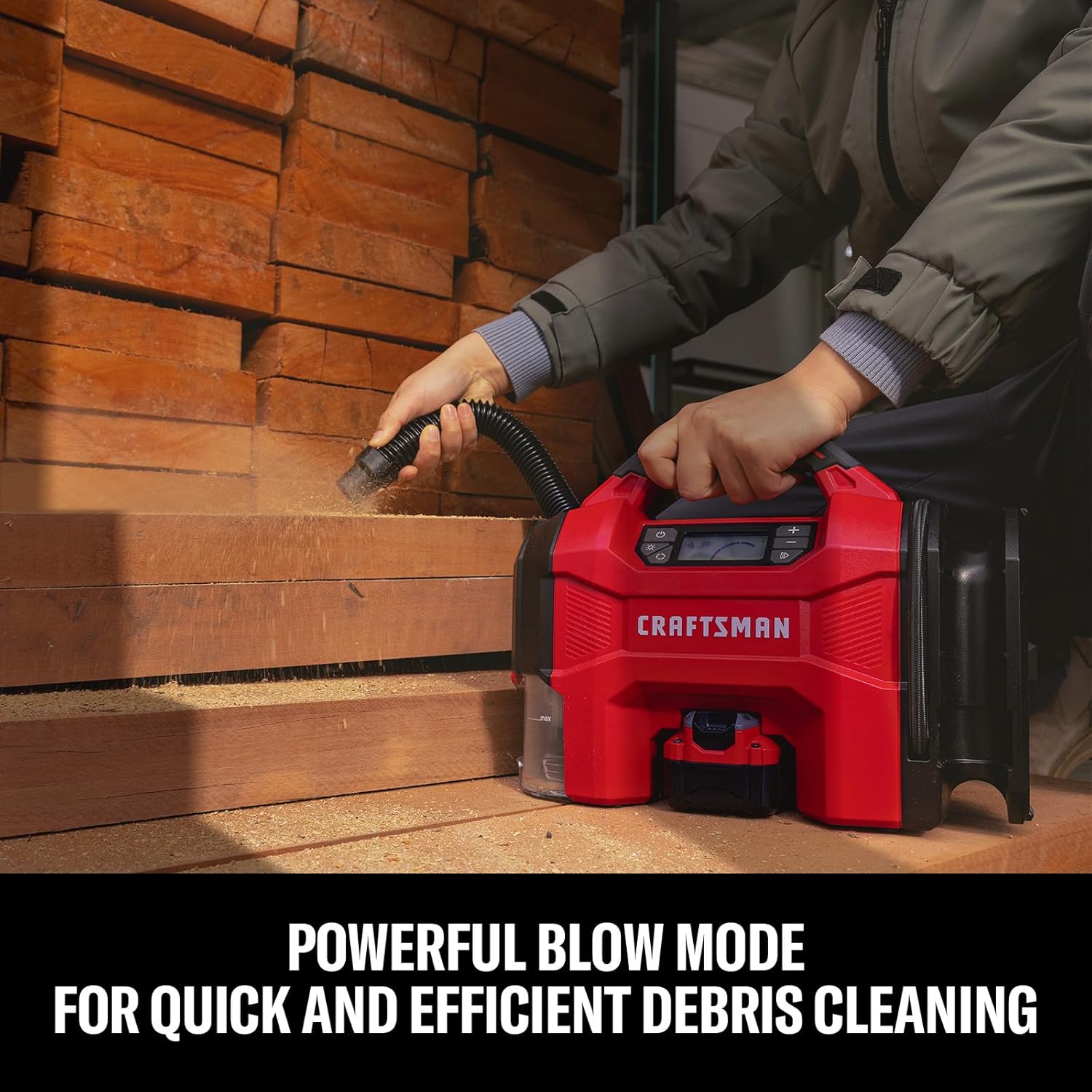 CRAFTSMAN 3-in-1 Cordless Portable Tire Inflator 160 PSI Air Compressor, 4.0Ah Battery & 12V Charger, Car Vacuum, Dust Blower & LED Light for Car, Bike, Ball, Inflatable Mat & SUP - Image 6