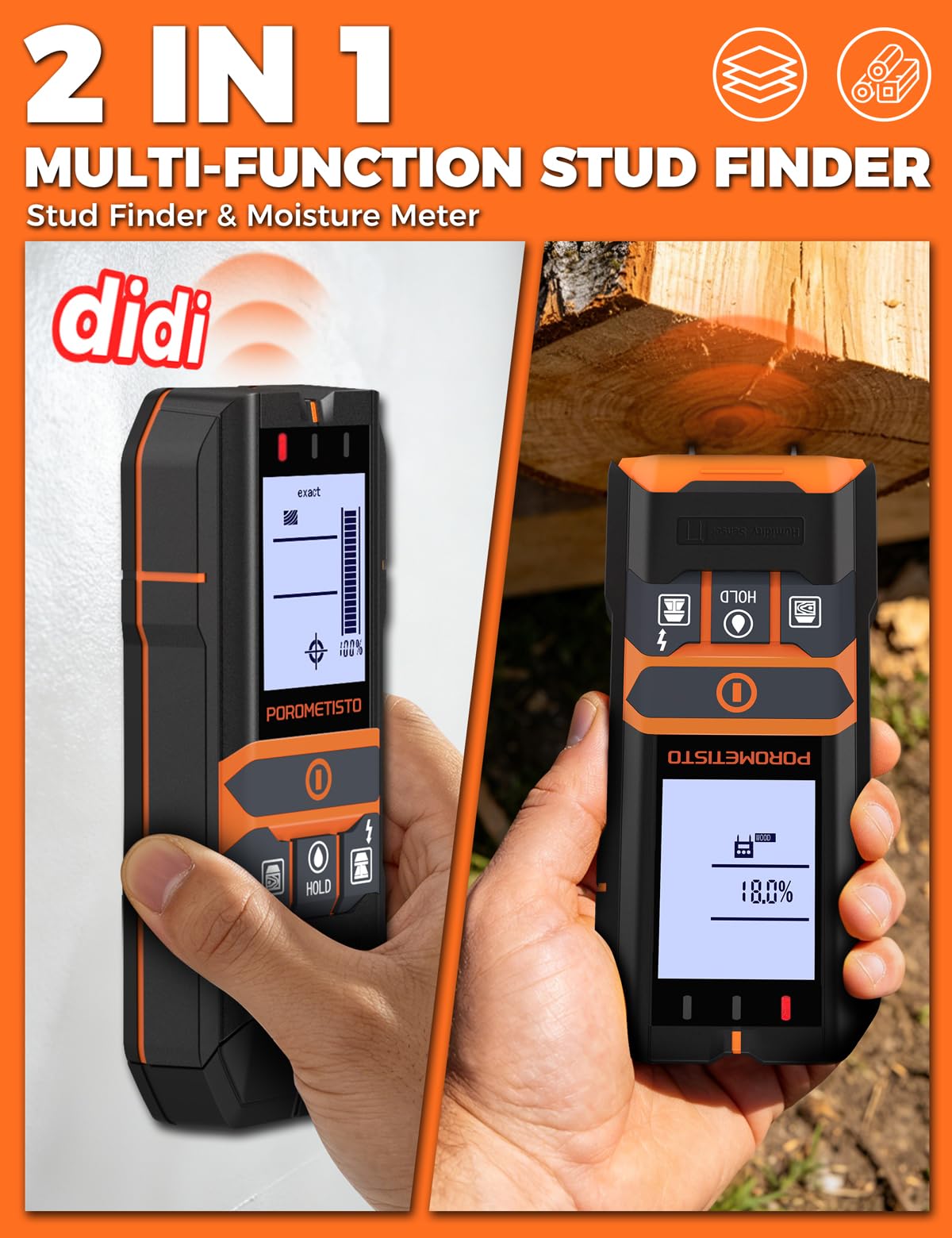 Rilevatore Tubi E Cavi Elettrici 2-in-1 Con Misuratore Umidità, Scanner POROMETISTO Per Legno, Metallo, Cavo CA