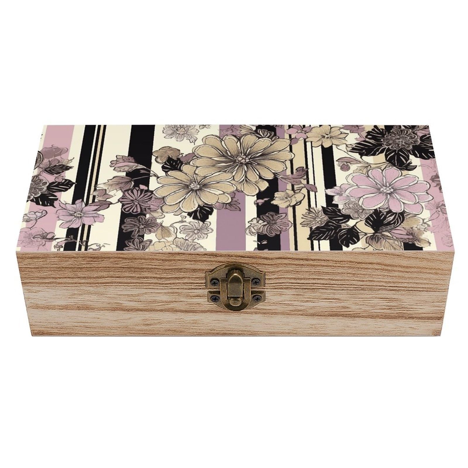 HLBSDM Vintage Wooden Storage Box Peach And Black Stripes Keepsake Box for Jewelry Photos Letters Elegant Desktop Organizer for Home Office Decor