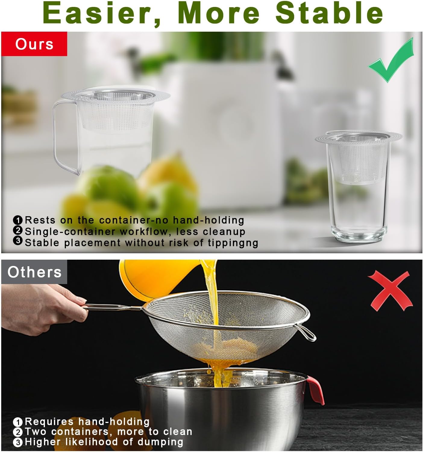 2Pack Pulp Strainer for Nama J2, Cold Press Juicer Suitable for Nama J2 Juicer Secondary Fine Filter Accessories, 5.5 in & 4.2in 304 Stainless Steel