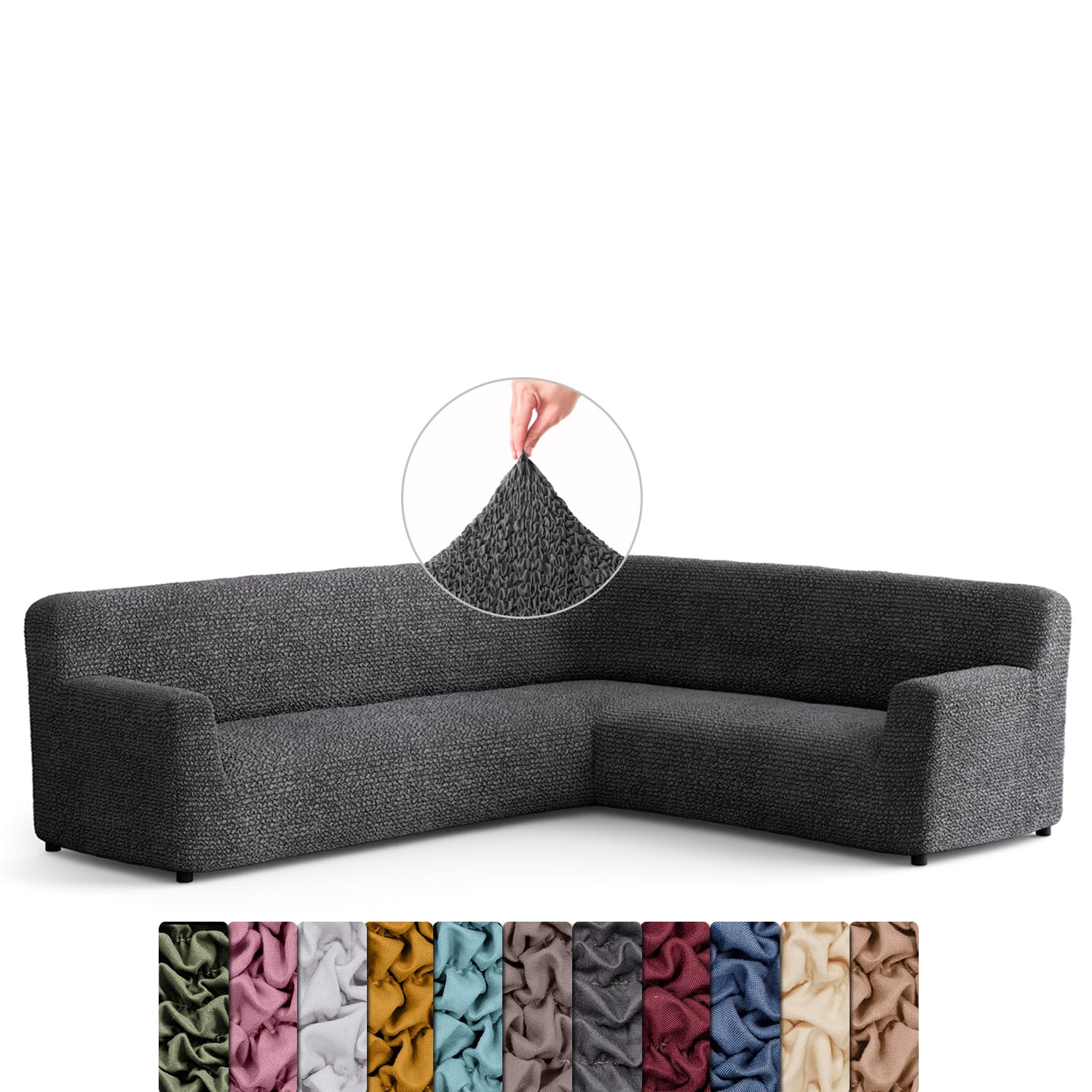 Menotti Corner Sofa Cover - Corner Couch Cover - Pet Protector - Soft Polyester Fabric Slipcovers - 1-piece Form Fit Stretch Sectional Sofa Slipcover Furniture Protector - Microfibre - Grey (Corner)