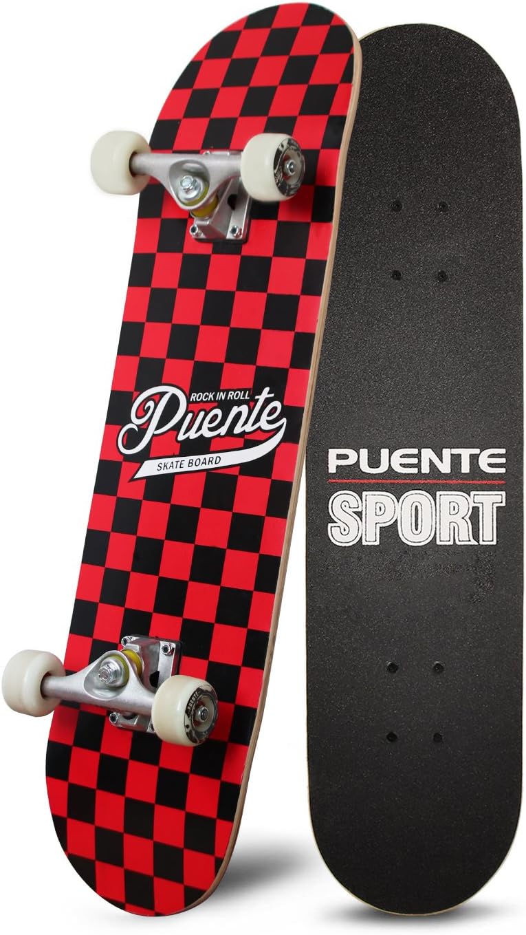 PUENTE 31 Skateboards Complete,Tricks Skateboard for Beginners & Pro- 7 Layer Canadian Maple Wood Double Kick Concave Skateboard