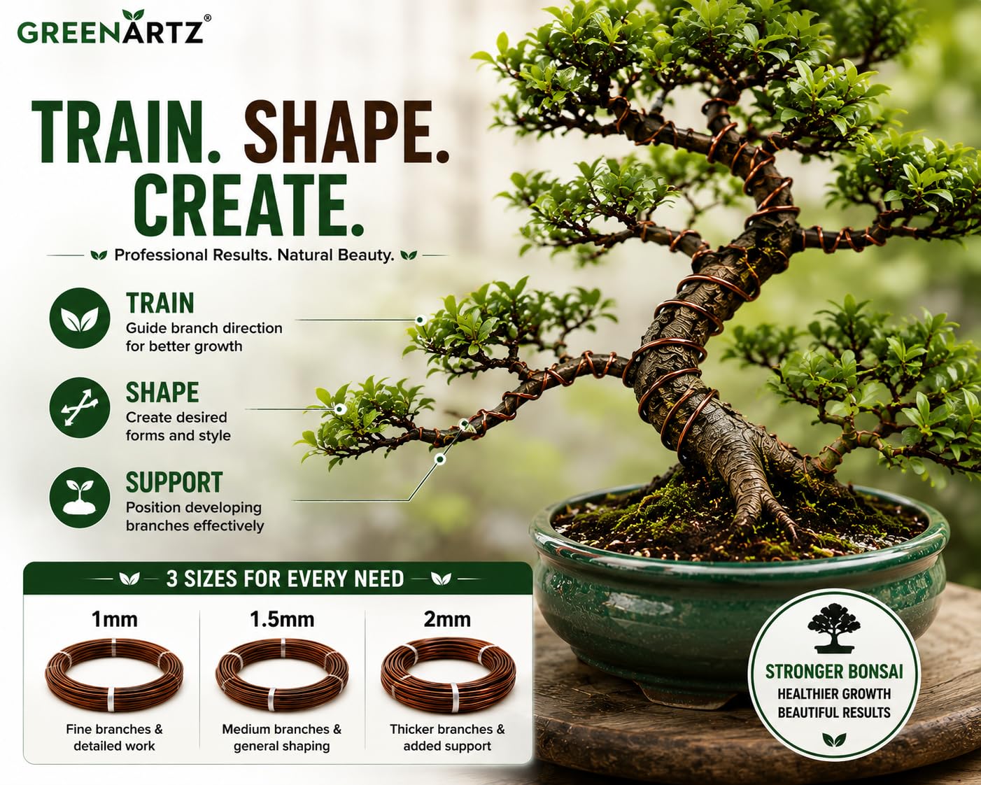 Bonsai Wire Kit - 1mm, 1.5mm, 2mm - GREENARTZ -3