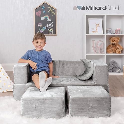 Miniatura 8 de Milliard Sofá infantil modular para niños pequeños y bebés, muebles de sala de juegosdormitorio con almohada adicional (gris pequeño)