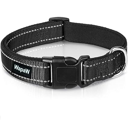WapaW Reflective Dog Collar with Safety Locking Buckle, Adjustable Pet Collars, Soft Padded Breathable Nylon Pet Collar (Black, Medium)