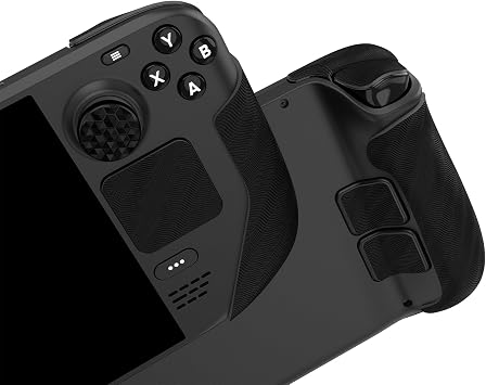 Professional Textured Soft Rubber Pad Handle Grip Sticker for PlayVital Steam Deck, Trackpad Skin Lip Reinforced Back Button Protective Sticker Set with Thumb Grip Cap - Water Ripple Textured Black