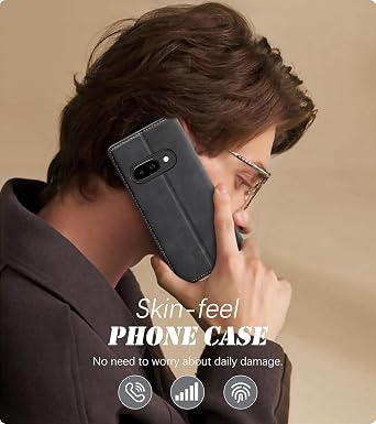 for Google Pixel 9A Case Flip Leather Cover with Hinge Protection, Thin Magnetic Wallet Case [Card Holder], Shockproof Protective for Google Pixel 9A Phone Case (Black1)