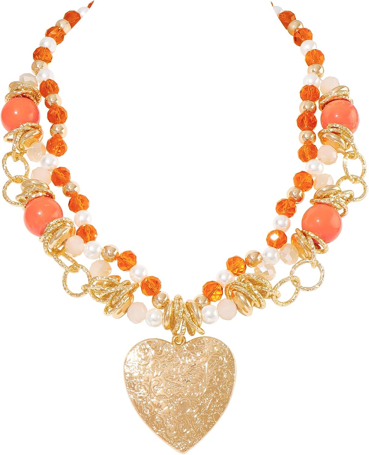 Bocar Heart Pendant Necklace for Women Trendy Retro Layered Statement Necklace Unique Jewelry Gift (NK-10811)