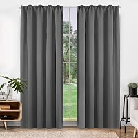 Deconovo Sötétítő Függöny Hőtartó Polyester Anyagból - Világosszürke Fényzáró Függönypár Ráncolt Szalaggal, 245x140 cm, Hőszigetelő 4