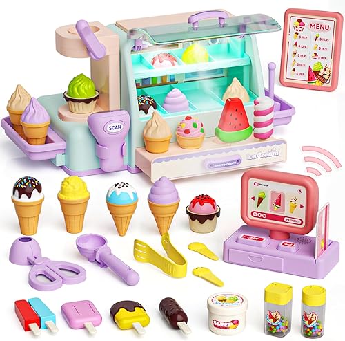 Ice Cream Toys Kids Play Store Juguete de simulación para niños pequeños (verde y morado)