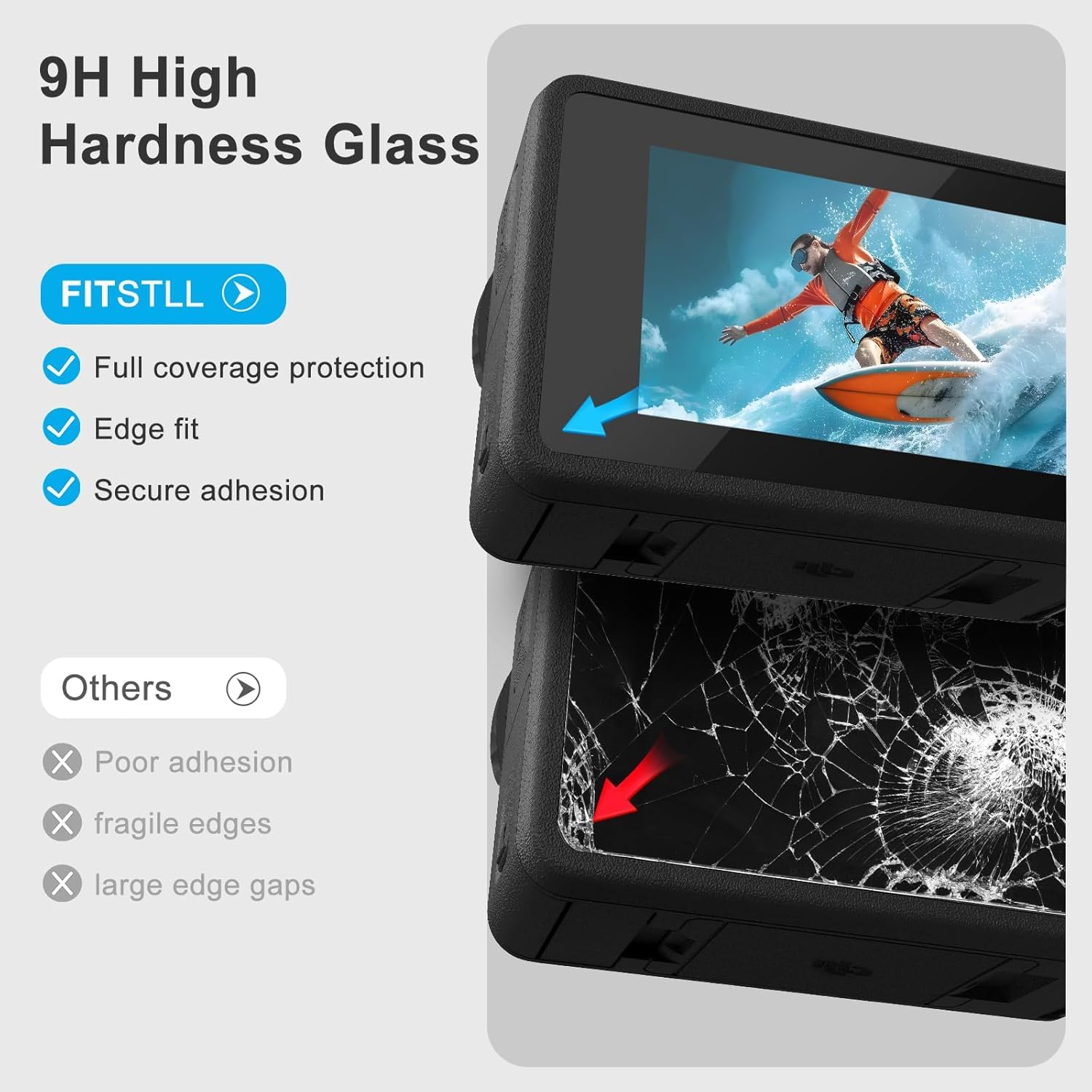 FiTSTILL FitStil folia ochronna na wyświetlacz [9 szt.] do DJI OSMO Action 4, ultra przezroczysta ochrona ekranu ze szkła hartowanego (przód i tył) + ochrona obiektywu + osłona obiektywu