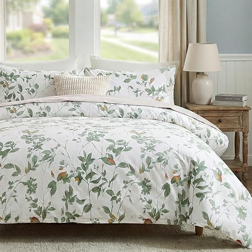 Miniatura 39 de Juego de funda de edredón tamaño Queen de 100% algodón, diseño floral vintage, juego de ropa de cama con cierre de cremallera y lazos de esquina, 3