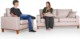 Conjunto de Sofá Living 3 lugares Duas Poltronas Essencial Estofados (Champagne, 4 Lugares)