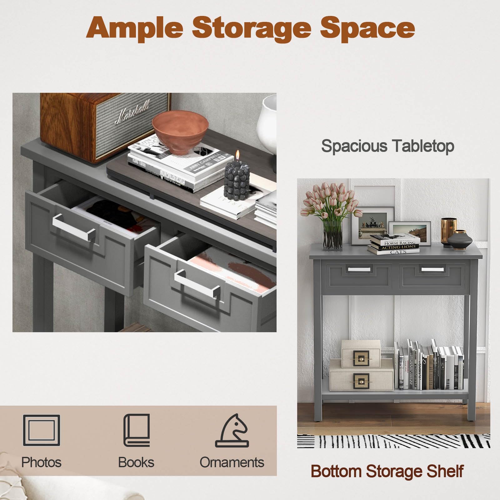 Tavolo Console A 2 Livelli YATINEY - 75x20x75 Cm, Bianco, Per Ingresso, Soggiorno O Dietro Divano