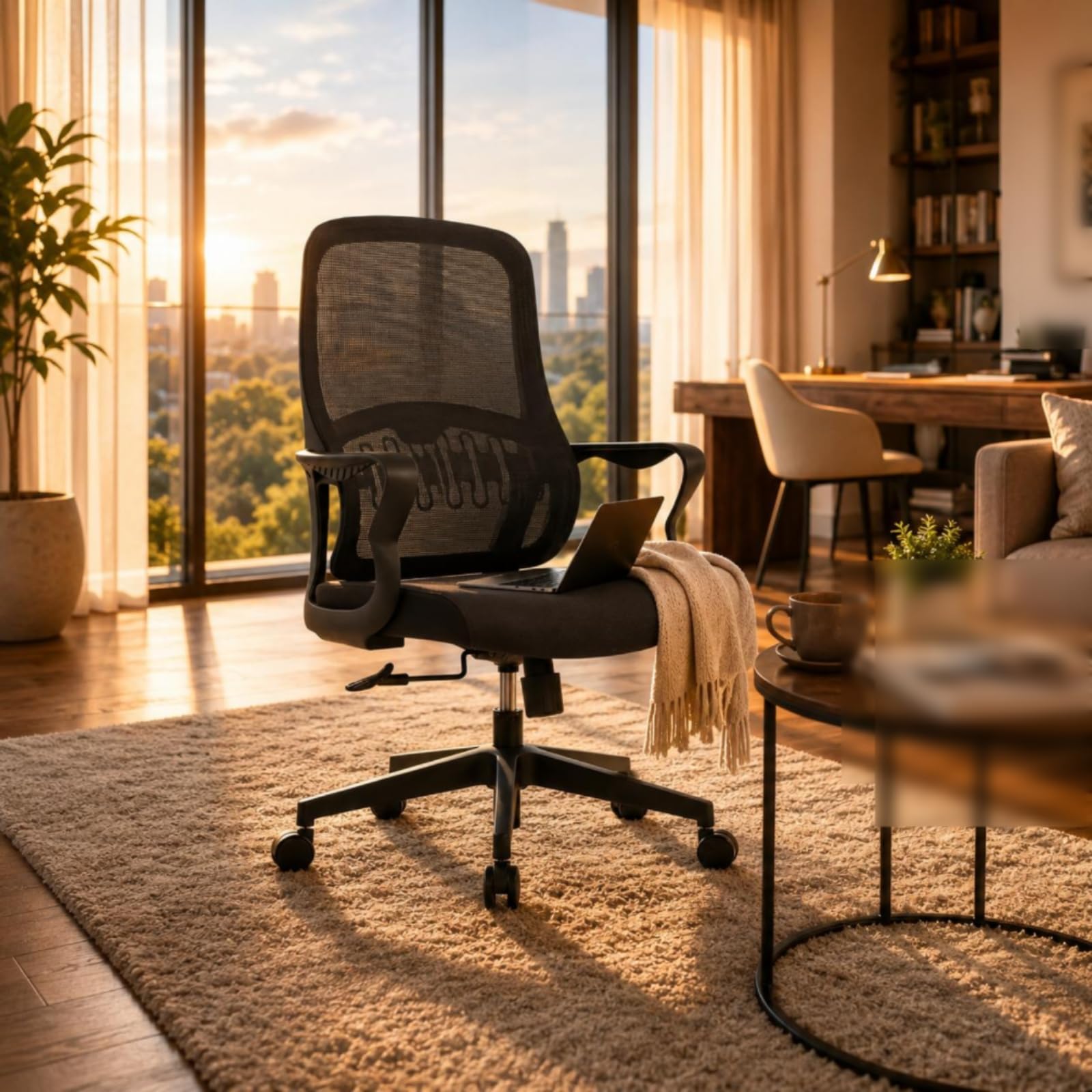 Sedia da Ufficio Ergonomica Sedia da Scrivania Sedia Girevole Sedia Operativa con Rete Cuscino Seduta Morbido Braccioli Fissi E Ruote Girevoli Adatta, style to 1