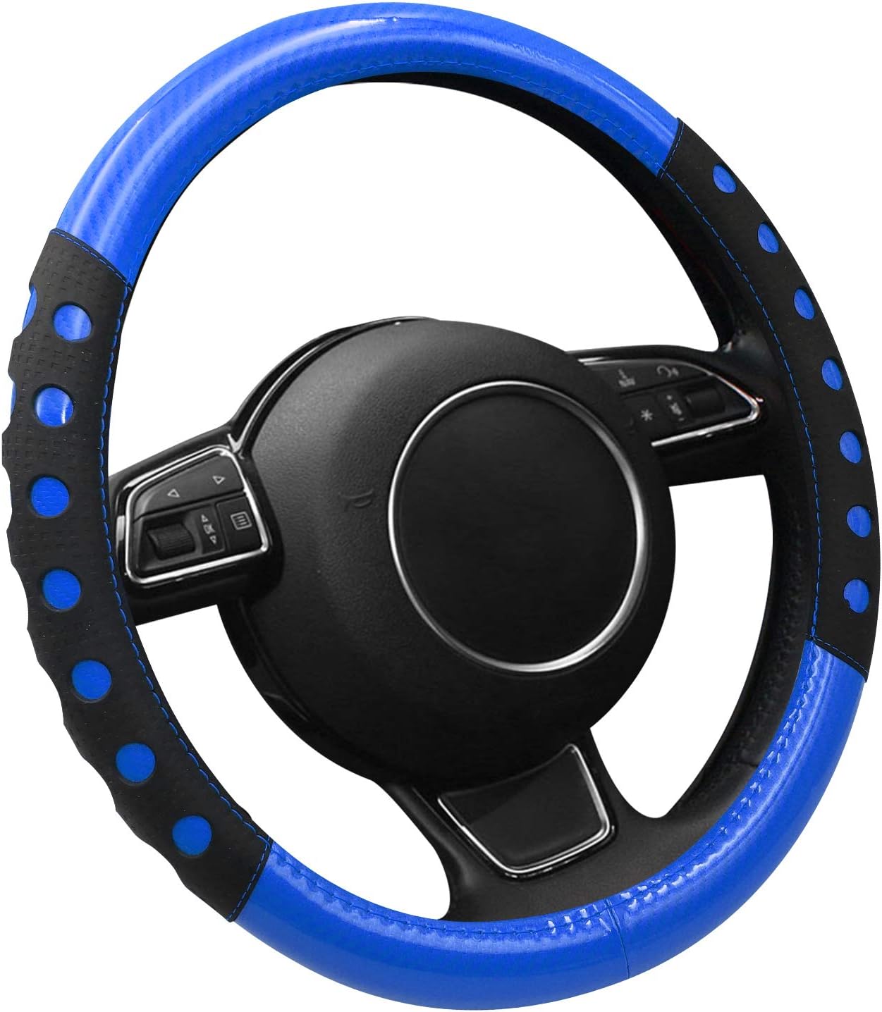 Universal 15 inch Sport Style Bright Blue Leather Steering Wheel Cover,Black Sport Grip Steering Wheel Accessory : Automotive