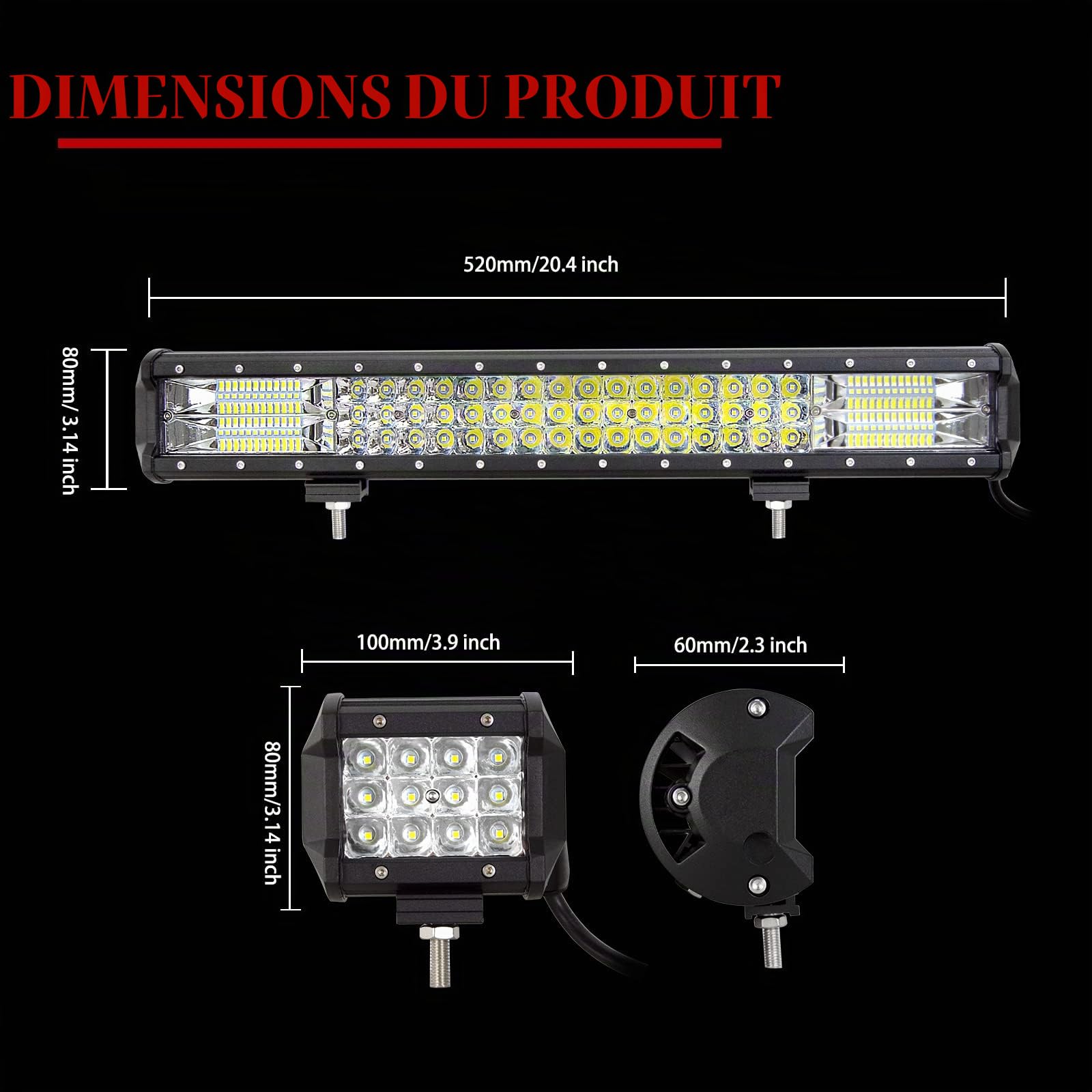 SKYWORLD 50cm 288W Bar Led 4x4 avec 12V Câblage et Spot Feux Antibrouillard