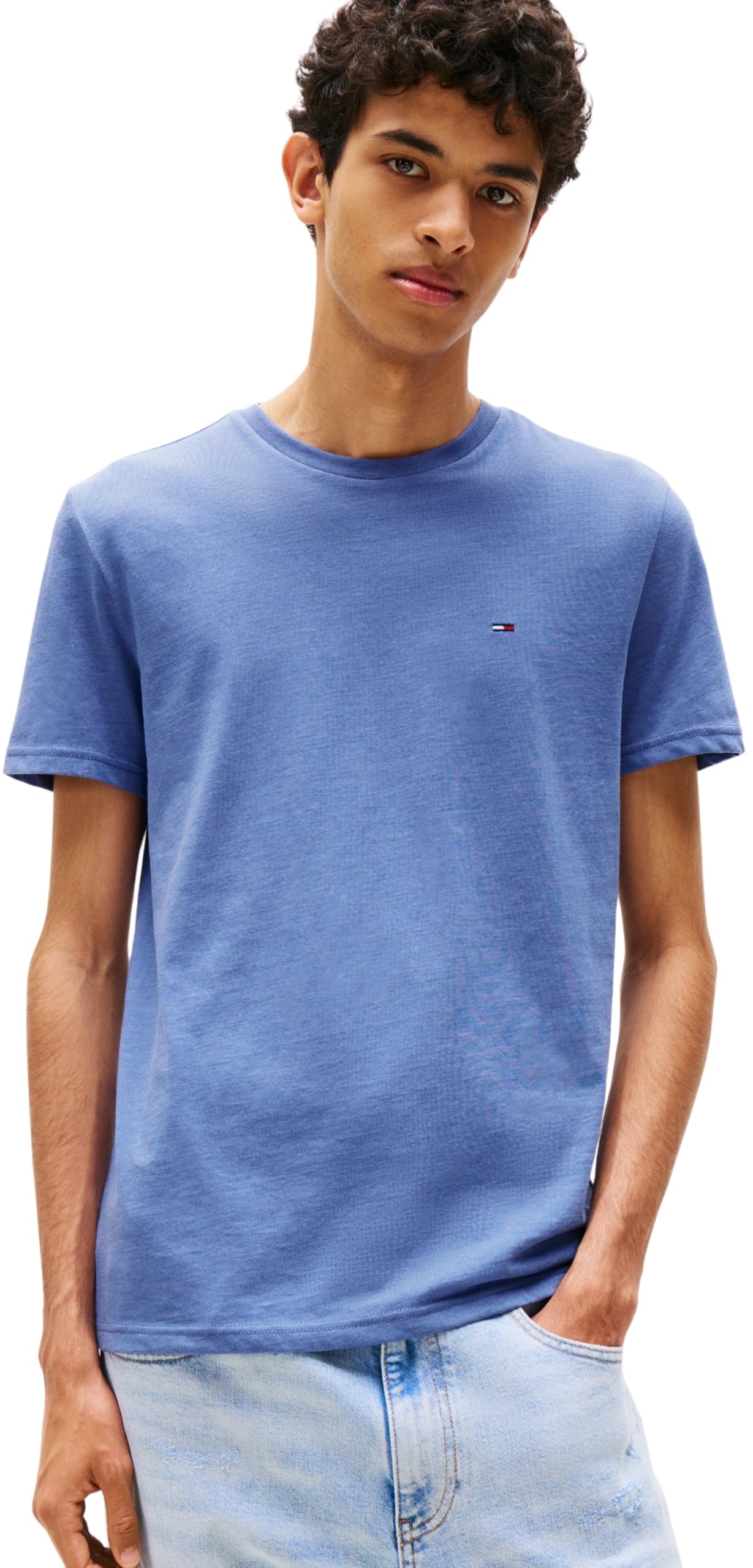 Tommy Jeans Men's TJM XSLIM Jaspe HTR TEE EXT DM0DM20363 S/S T-Shirt, Blue (Soft Sapphire HTR), S
