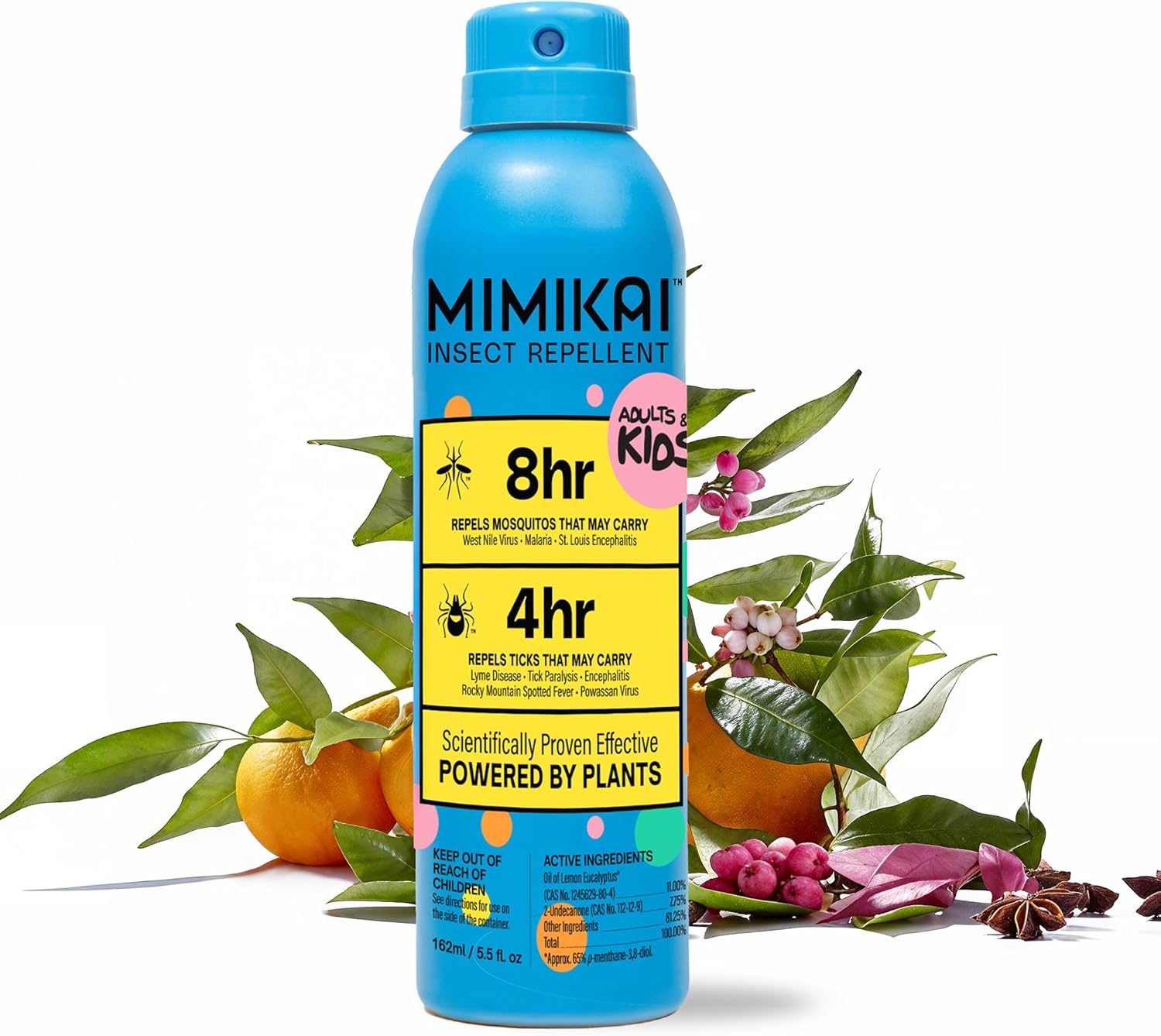 Mimikai Kids Mosquito & Tick Repellent Spray- DEET-Free Naturally Derived Bug Spray for Adults & Kids (2+) - EPA-Registered Insect Repellent- 8-Hour Mosquito & 4-Hour Tick Protection, 5.5 oz