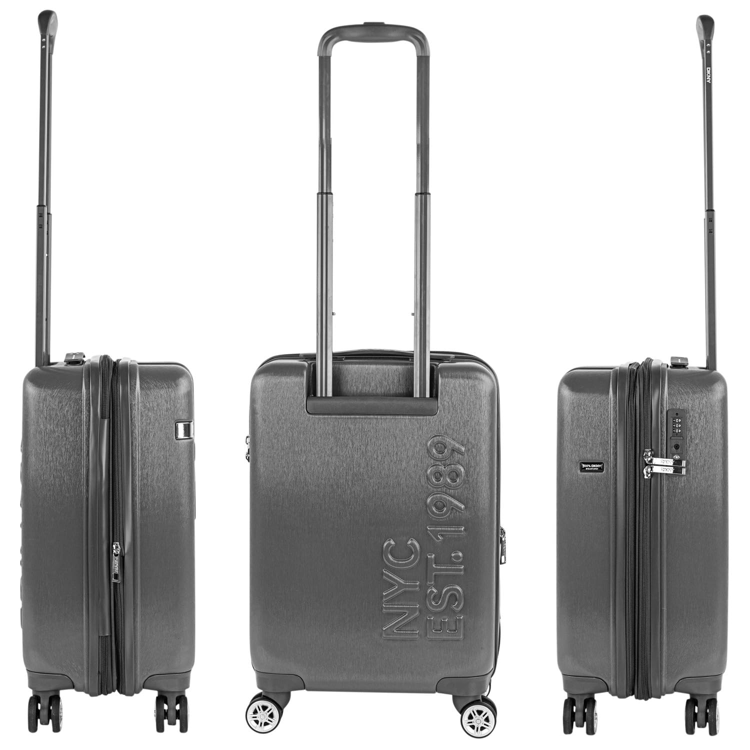 DKNY - Kabinowy bagaż podróżny 55X40X20 Sztywny wózek na kółkach Bagaż podręczny do samolotu Bagaż kabinowy Lekki bagaż kabinowy Bagaż podręczny na krótkie podróże Kompatybilny z Ryanair, Czarny