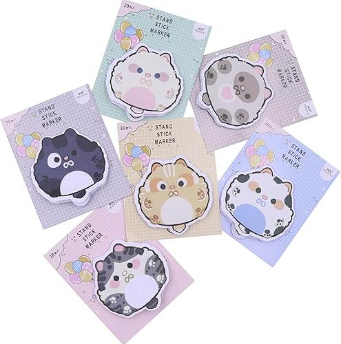 Miniatura 6 de MINGSEECESS 6 paquetes de notas adhesivas de dibujos animados de animales lindos juegos de bloc de notas autoadhesivas para amantes de las mascotas,