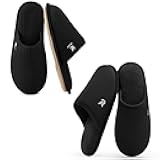 Couple’s Set of 2 Pairs - Women's Terry Cloth Scuff Slippers (Siize7-8, Black) - Men's Knit Scuff Slippers (Size11-12, Black)