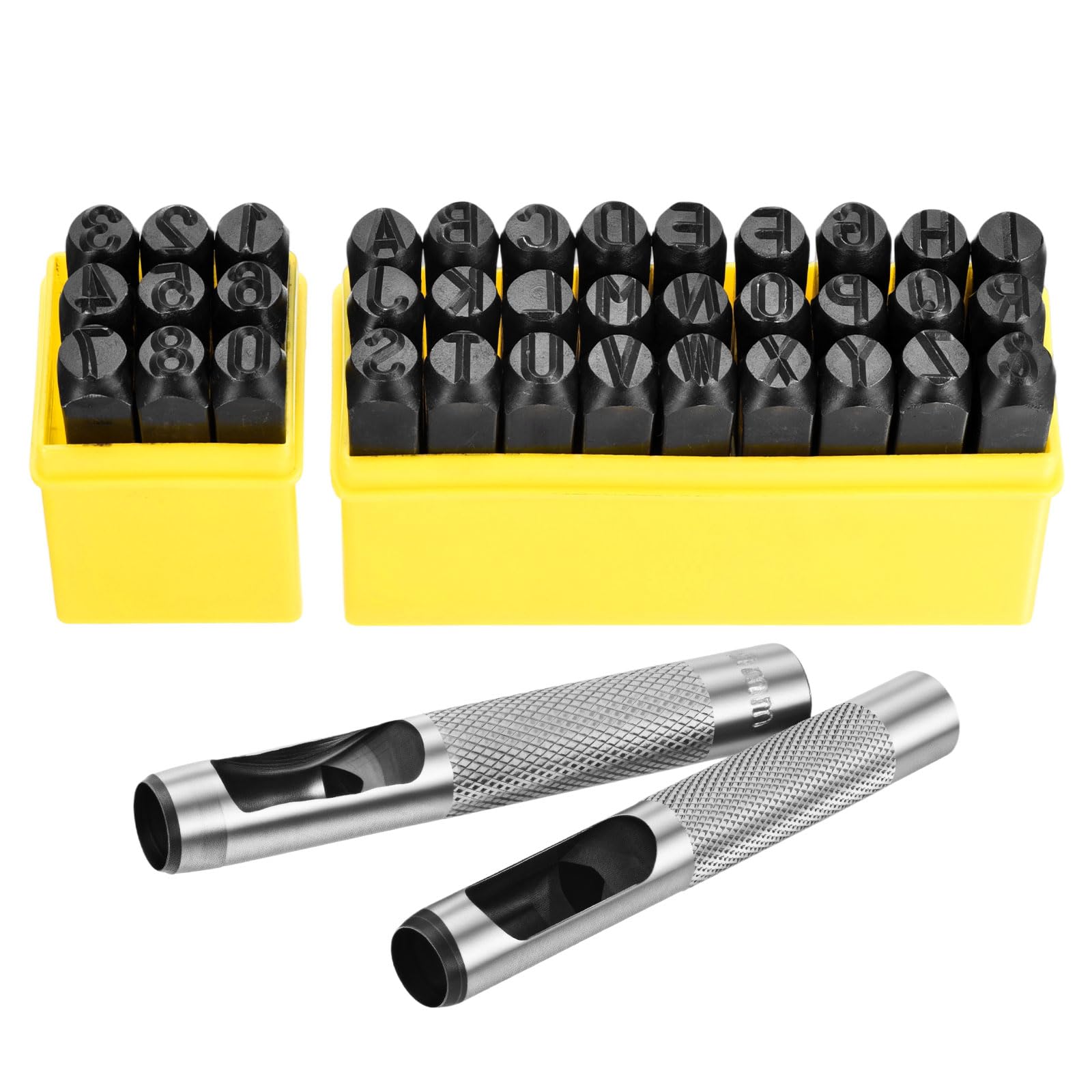 Kit de estampado de metal de 36 piezas, juego de perforadores de números y letras de acero de 10 mm, incluye alfabeto A-Z, número 0-8 y símbolo, herramienta de estampado para imprimir
