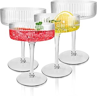 Decostatue 4pack Ribbed Coupe Glasses Set, 8oz Vintage Martini Glass Set, Classic Cocktail Galssware, Bar Drinking Glasses...