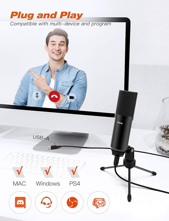 FIFINE Gaming microphone USB Microphone Kit with Arm Stand, Shock Mount, Pop Filter Desktop Laptop Windows/Mac Computer Microphone for Streaming, Podcast, YouTube, Recording, Zoom meeting-T732