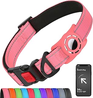 Airtag Dog Collar with AirTag Holder for Puppy Small Dogs, Reflective, Soft Padded & Safety Locking Buckle, Nylon Pet Collars Adjustable for All Breeds, Pink,XS