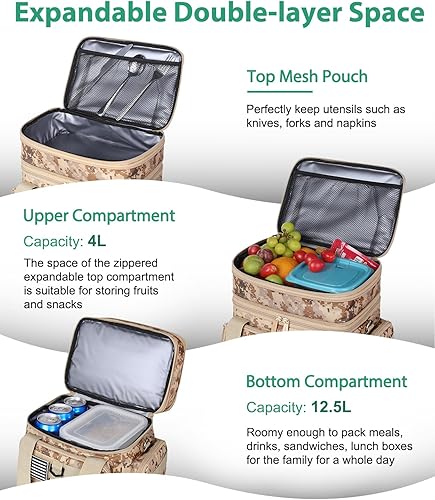 Miniatura 10 de Lonchera táctica para hombres, bolsa de almuerzo grande aislada para adultos, resistente de doble cubierta expandible, bolsa enfriadora a prueba de