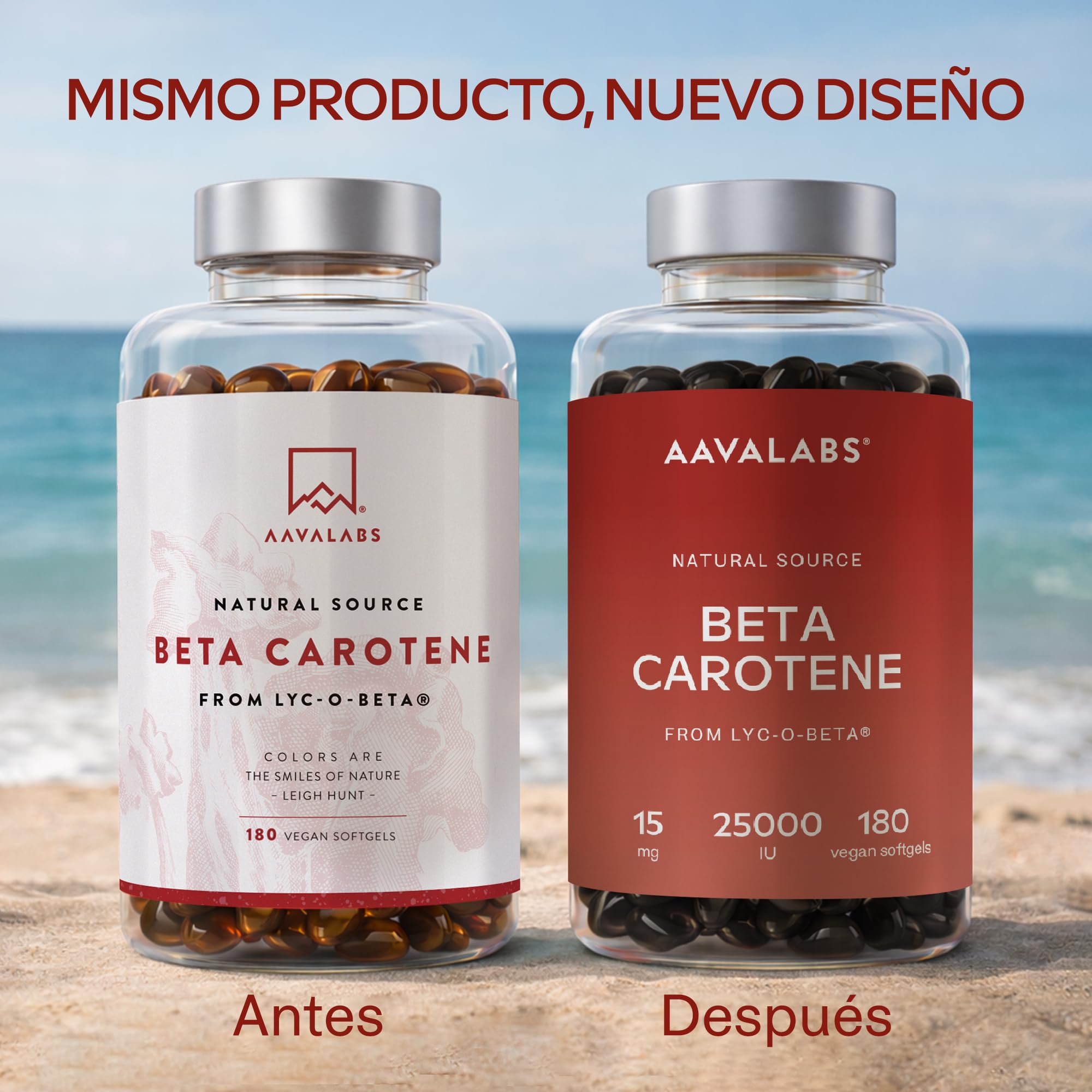 Betacaroteno [ 25 000 ui ] Vitamina A - 180 Cápsulas con Patentado Lyc-O-Beta - Con Aceite de Oliva Extra Virgen - Apoyo Natural Para el Bronceado, Ojos, Piel y Sistema Inmunológico