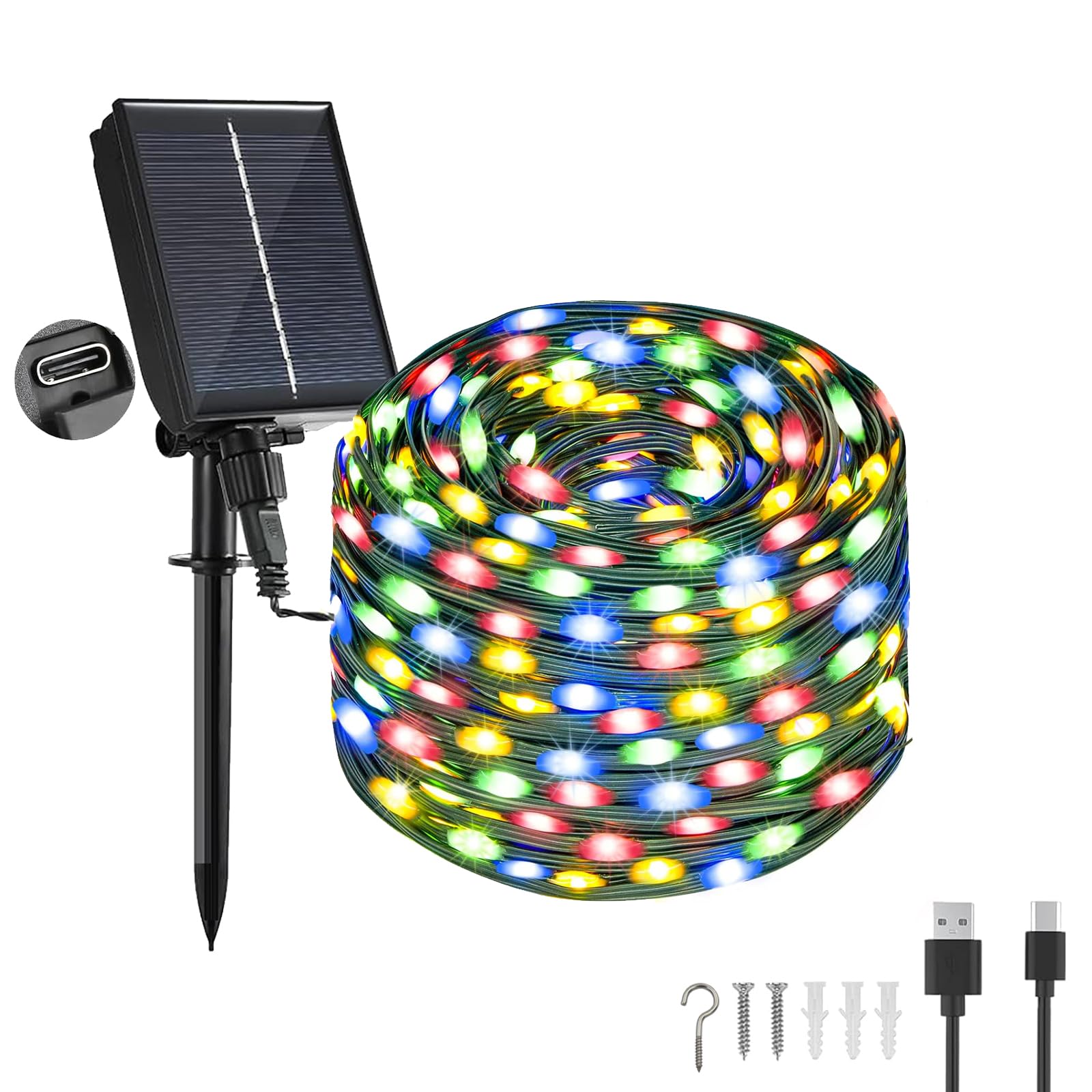 Tacobey Luci Solari Esterno, 20M 200 LED Catena Luminosa Esterno Solare Impermeabile, 8 Modi, Decorative Per Giardino, Cortile (Multicolore)