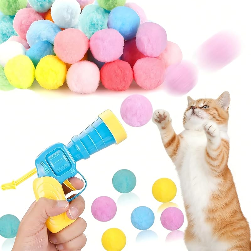 31Pcs Interactive Cat Toys Set, Cat Fetch Toy Gun with 30 Stuffed Plush Balls for Bored Indoor Adult Cats, Kitten Kitty Toys Pet Supplies Accessories, Funny Launcher & Cute Cat Gifts