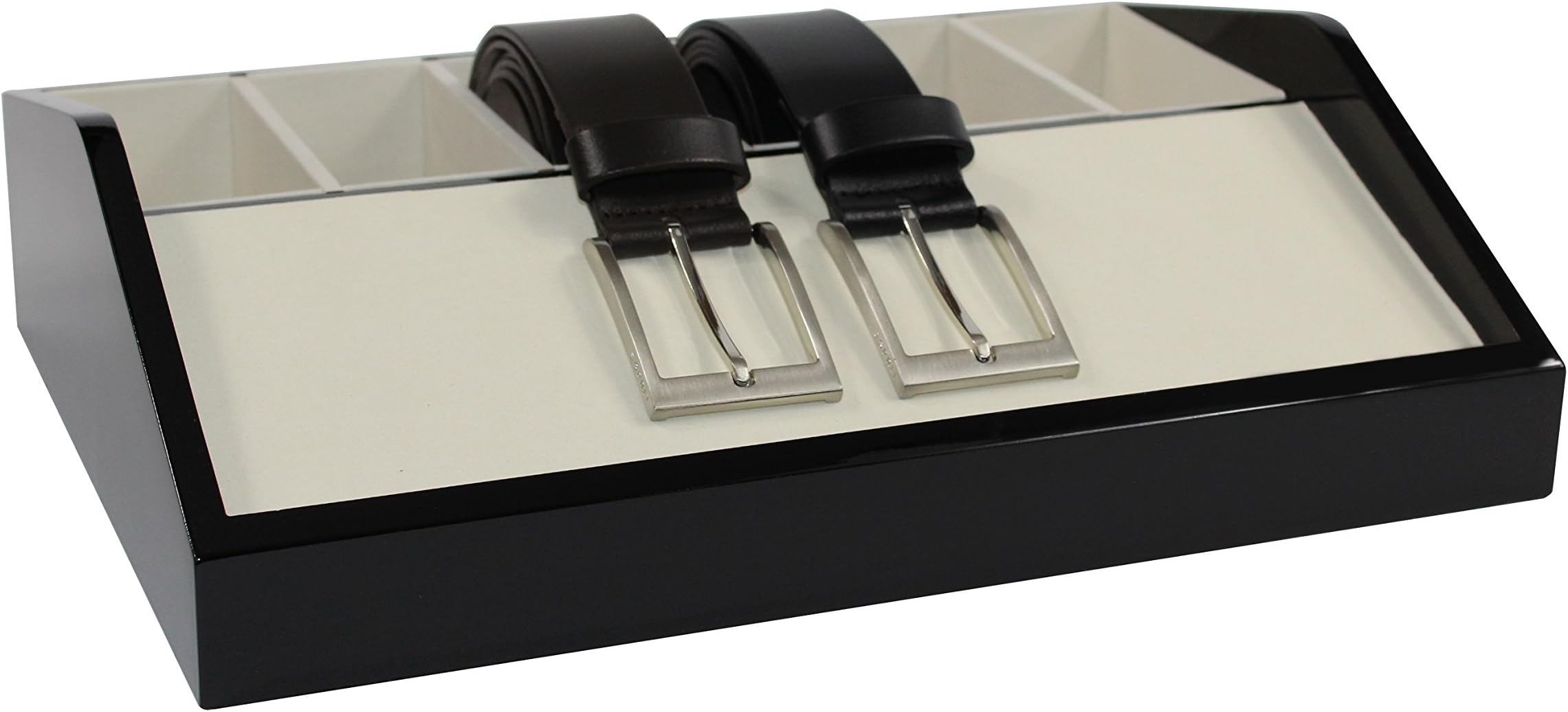 Estellani® Wooden Belt Box, Belt Rack 6X, Color Black Glossy, Belt Organiser, Belt storage, Belt display