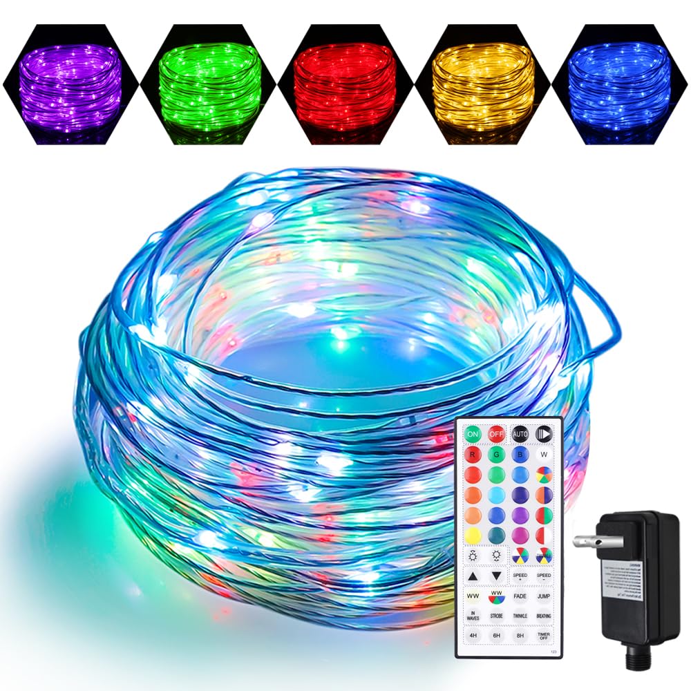 OMIKA 66FT Ultra-Thin LED Rope Lights for Outside, 24 RGB Colors +Warm White String Lights, 200 LED Permanent Outdoor Christmas Lights Waterproof Fairy Lights Plug in for Indoor Bedroom House Decor