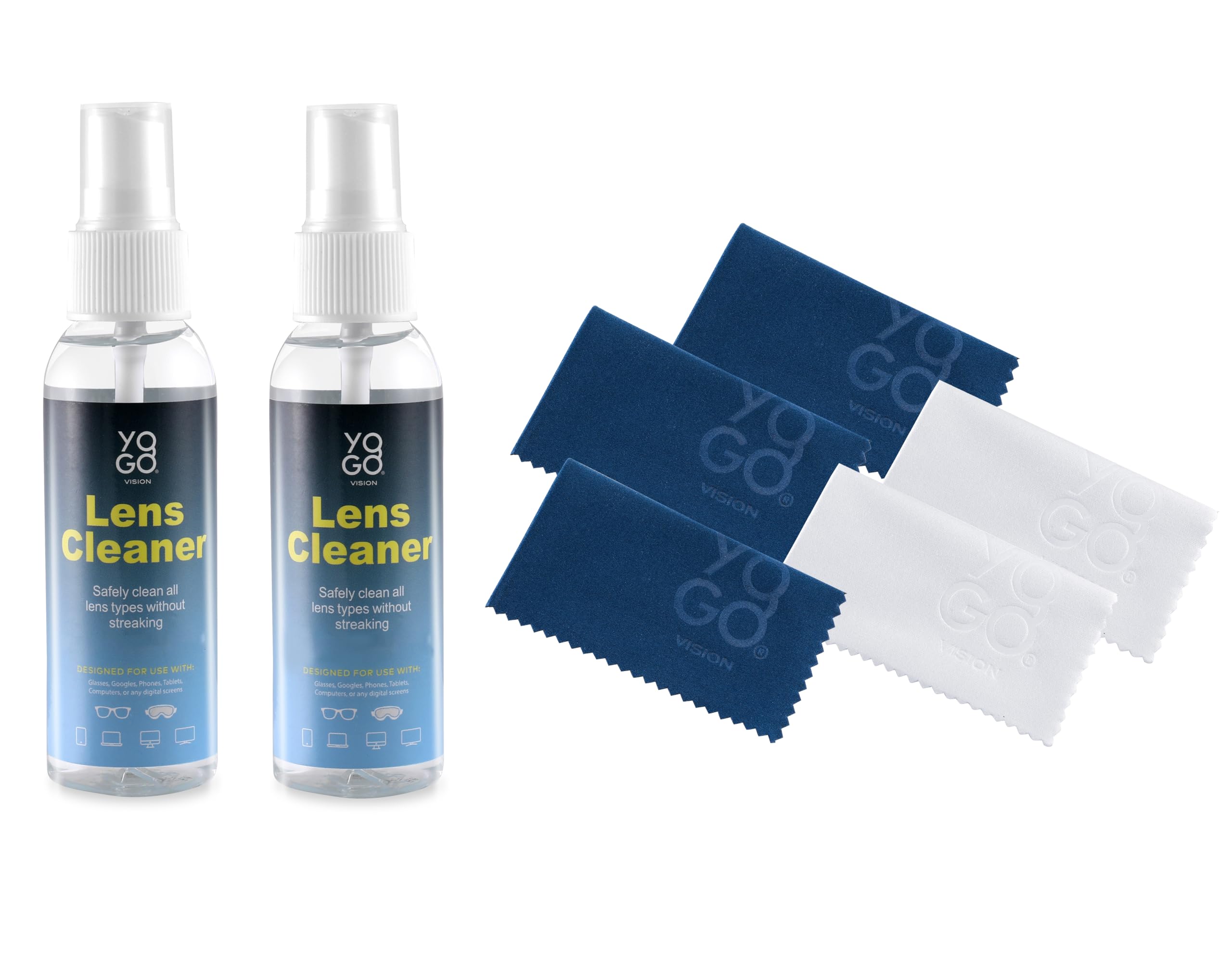 Lens Cleaner Spray 2 Eyeglass Cleaner, with 5 Microfiber Cloths Kit Ammonia and Streak Free Safe for Eyewear and Electronics