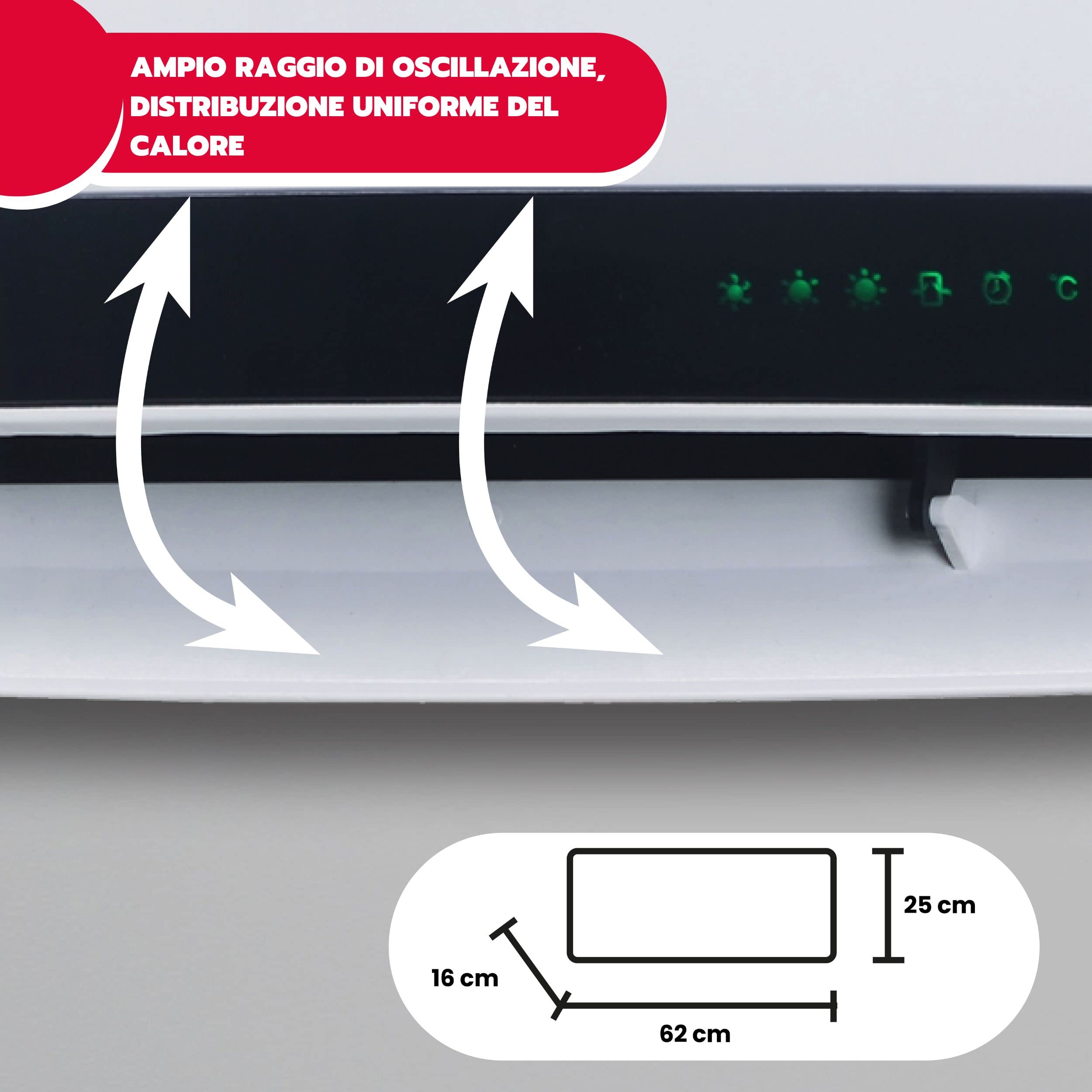 ARDES | AR4W08P PARETO X Termoventilatore Ceramico da Parete 2000W, da Bagno Programmabile Timer 12 Ore, Pannello Ceramica Silver Silk Smart con Magic Display Digitale LED