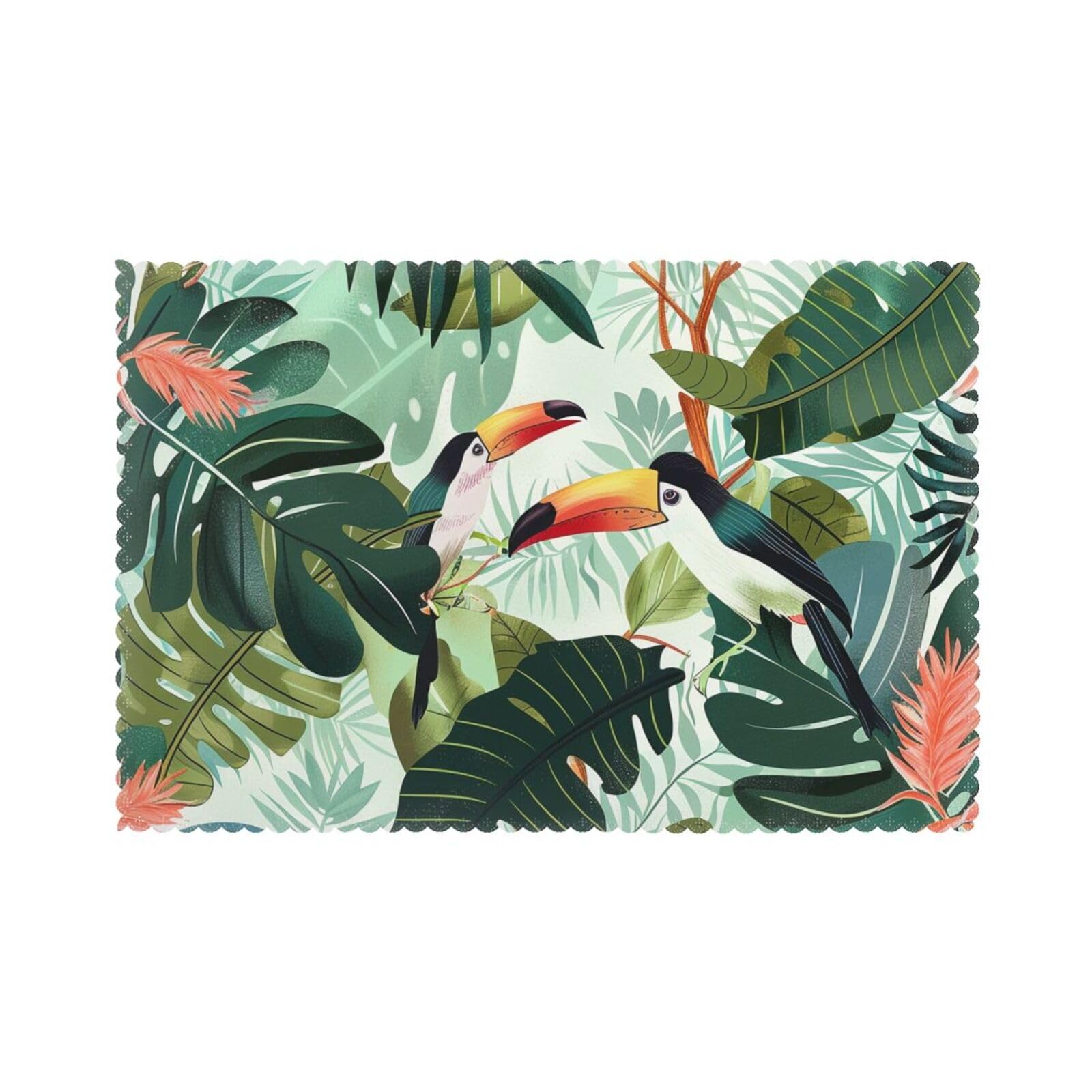 Tropical Leaves Bird Printed Placemat Heat Resistant Place Mats Set of 6 PCS Washable Kitchen Table Mats, 12x18 Inch