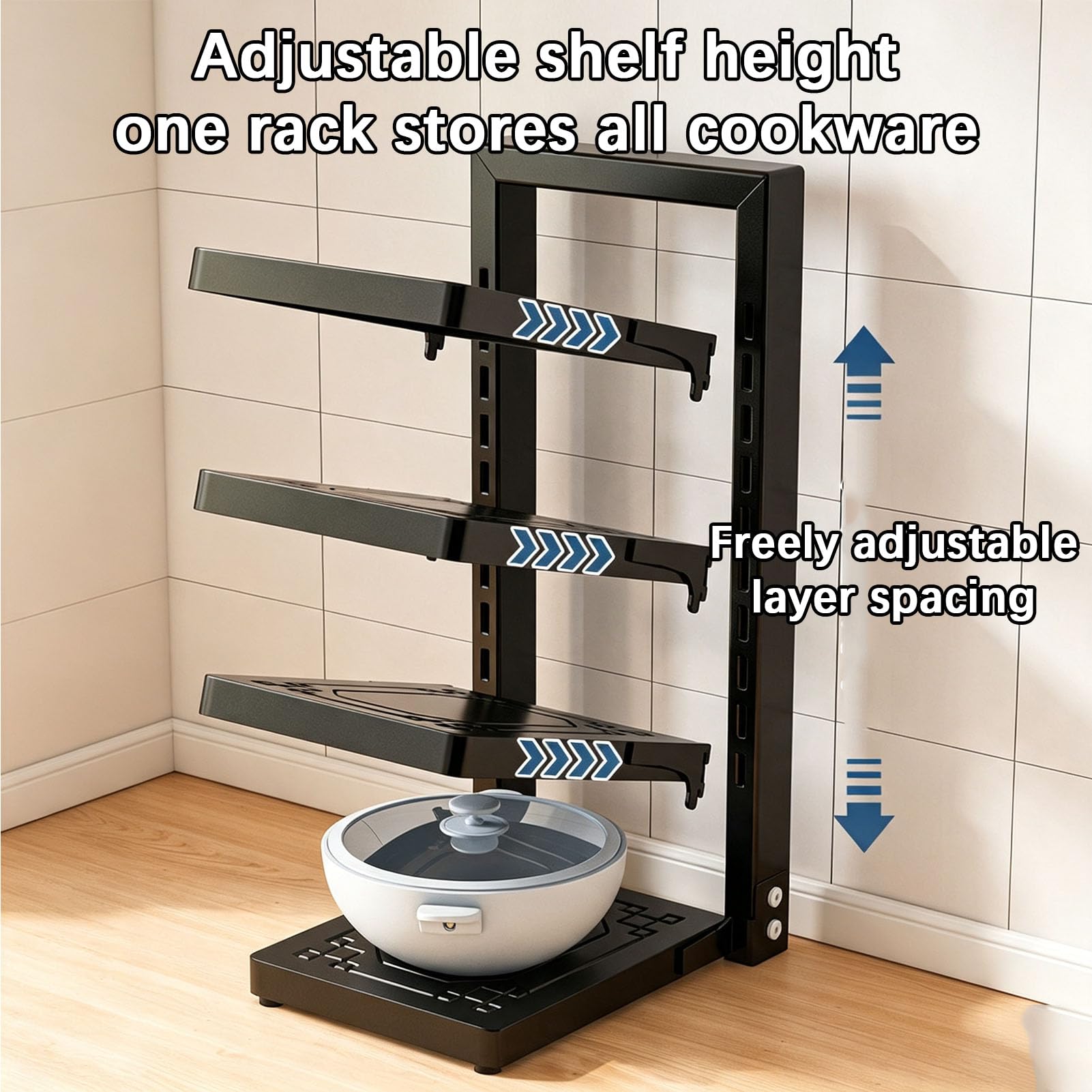 Support vertical réglable pour casseroles de cuisine | Support pour casseroles, poêles et couvercles – Maximisez l'espace de rangement intérieur pour plusieurs tailles de casseroles
