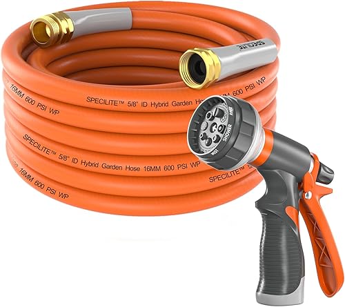 Miniatura 9 de SPECILITE Manguera de agua para jardín de 15 pies x 5/8 pulgadas, extensión de tubería líder de servicio pesado, flexible, liviana, sin dobleces