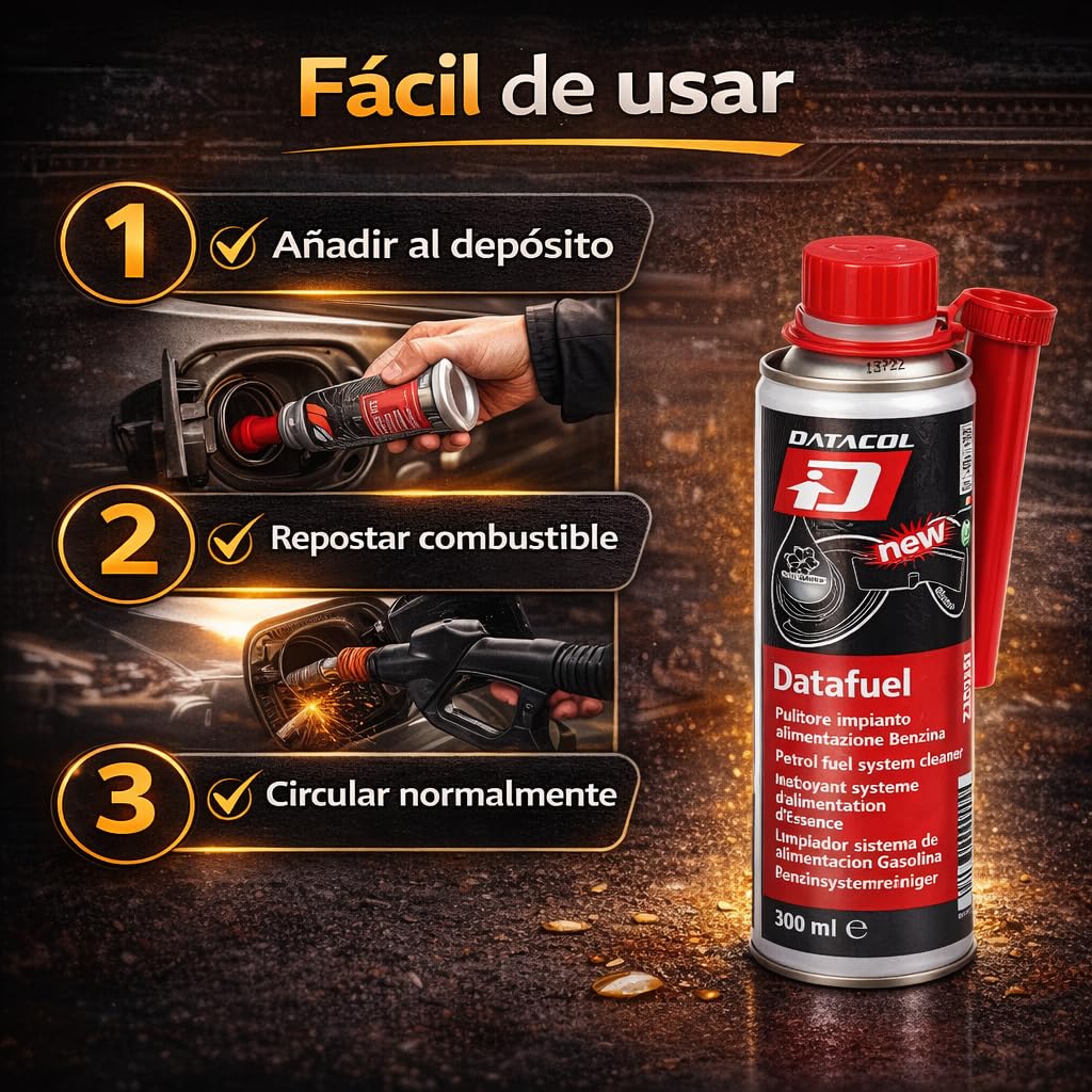 Datacol Limpiador Inyectores Gasolina DATAFUEL 300 ml, Aditivo Gasolina para Sistema de Combustible, Limpia, Desincrusta y Lubrica Inyectores, Bomba y Válvulas (3)