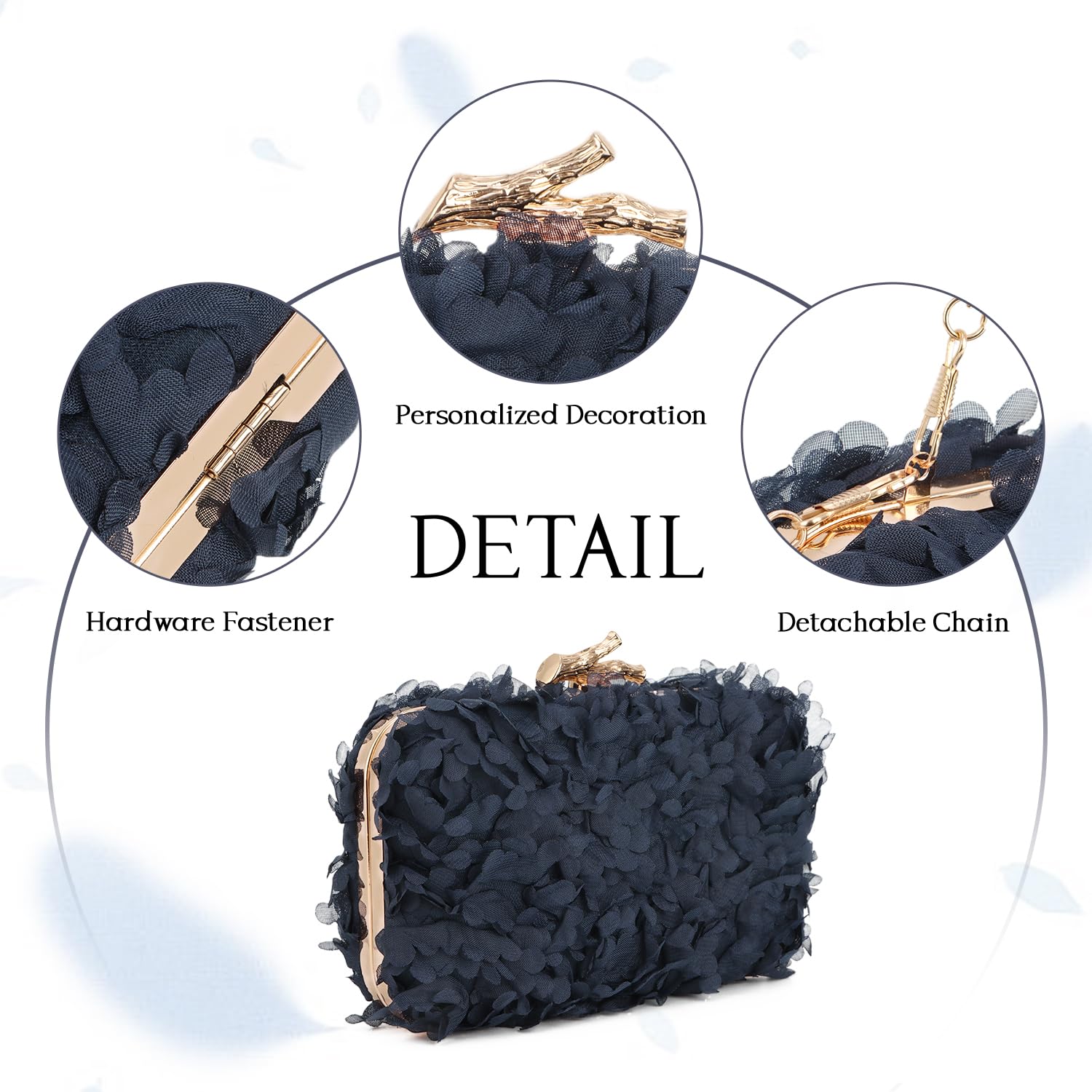 Flower Handbag Clutch Bolso de noche Bolsos florales con cadena para boda