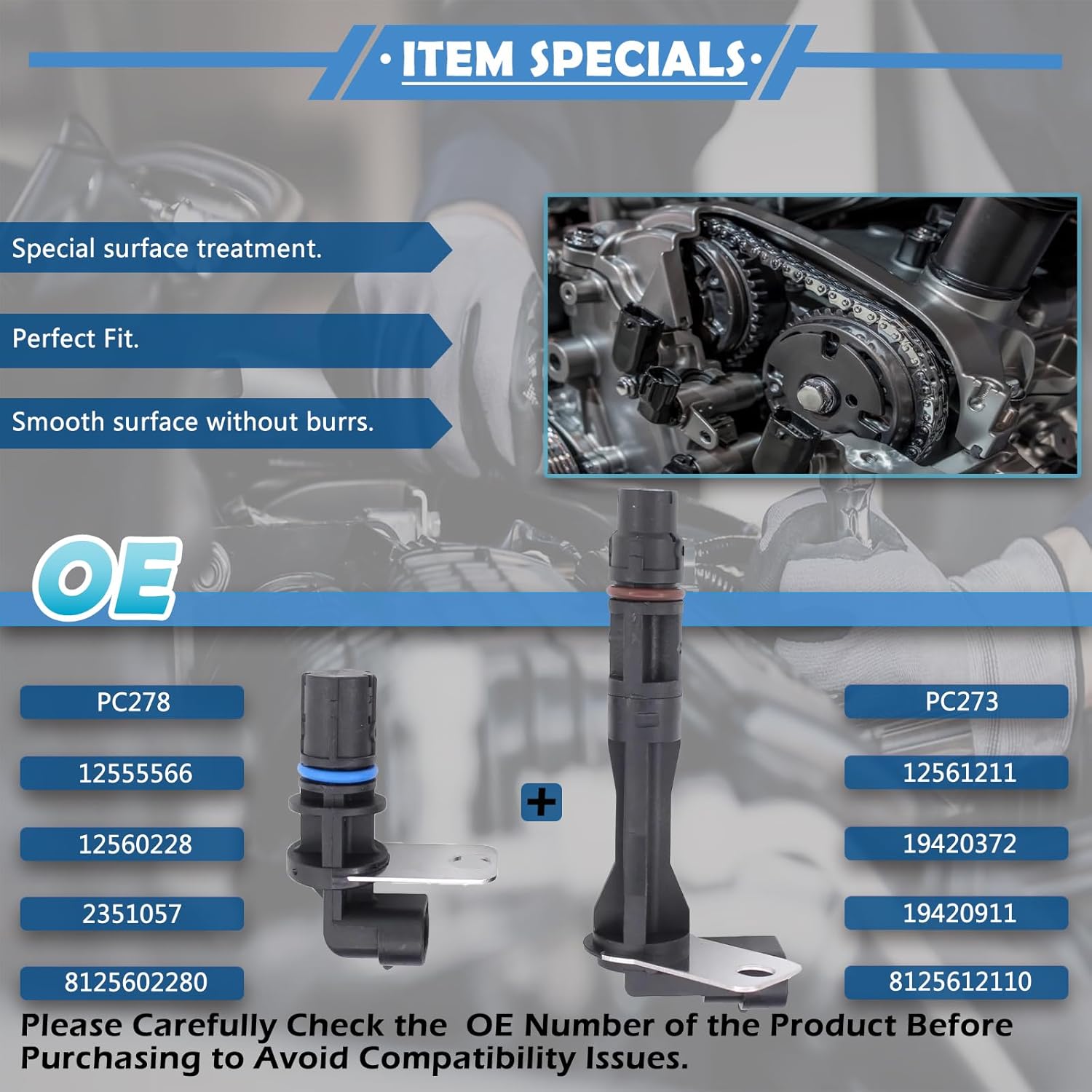 2Pcs Engine Cam/Crankshaft Position Sensor PC278 PC273 Compatible with Chevrolet Avalanche Express Silverado Suburban 1500 2500 3500 SSR Tahoe Trailblazer Envoy XL Savana Sierra Yukon 1500 2500 3500