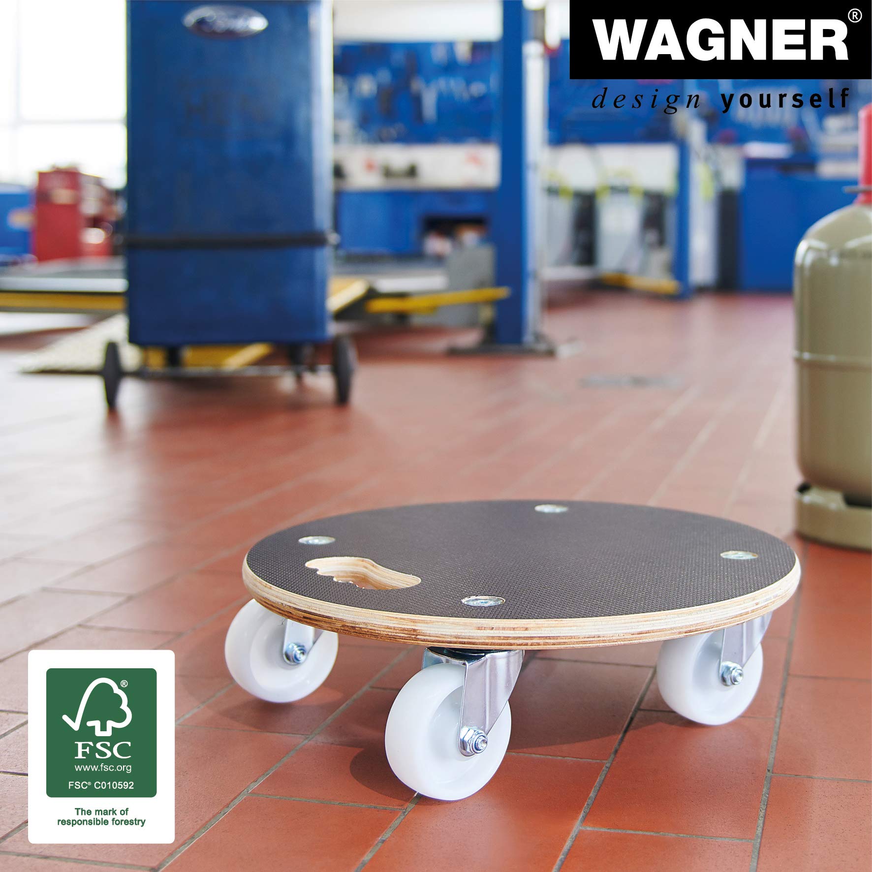 WAGNER Carrello da Trasporto MM 1108 I Ø 38 cm - per carichi Pesanti e mobili I Portata 250 kg I Maniglia di Trasporto Ergo I Superficie Antiscivolo I Certificato FSC®- 20110801