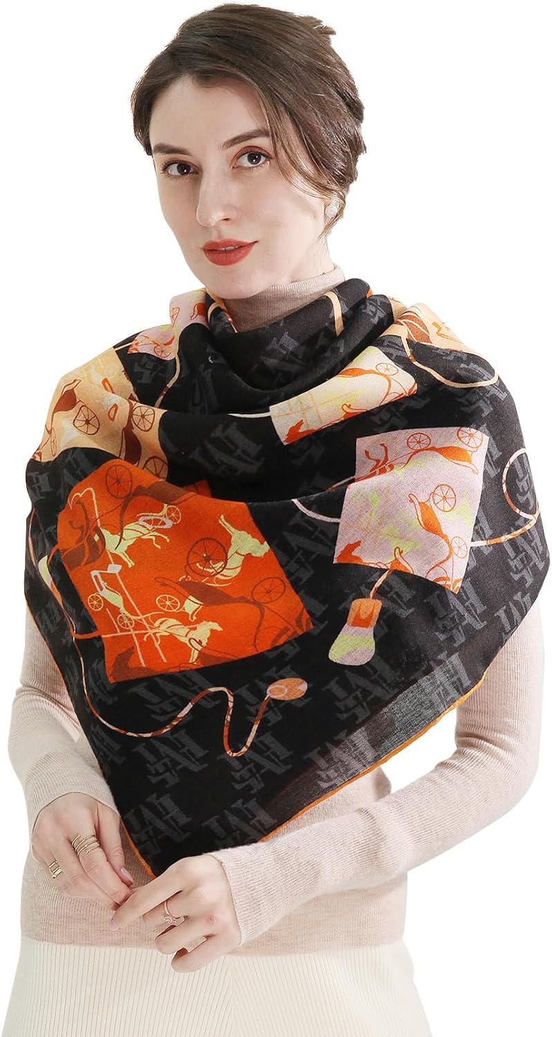 Xinmurffy 100% Wool Women's Travel Scarf Pashmina Shawls and Wraps Winter Warm Square Large Scarves