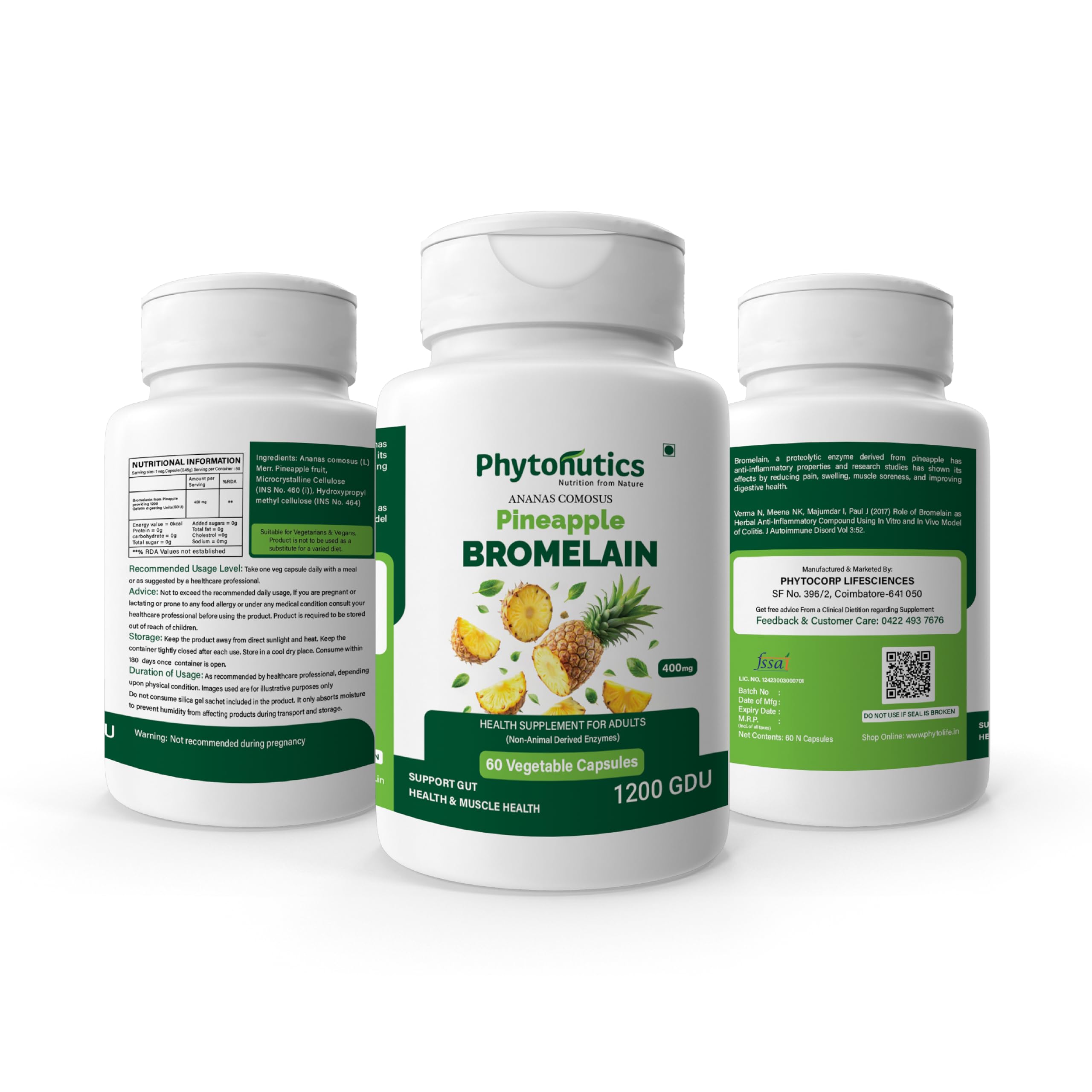 Phytonutics Bromelain Capsules 60 Veg – Pineapple Enzyme Supplement for Digestive Support, Protein Digestion, Gut Health, Bloating Relief, Immunity & Joint Support - 400gms (Pack of 1) 3